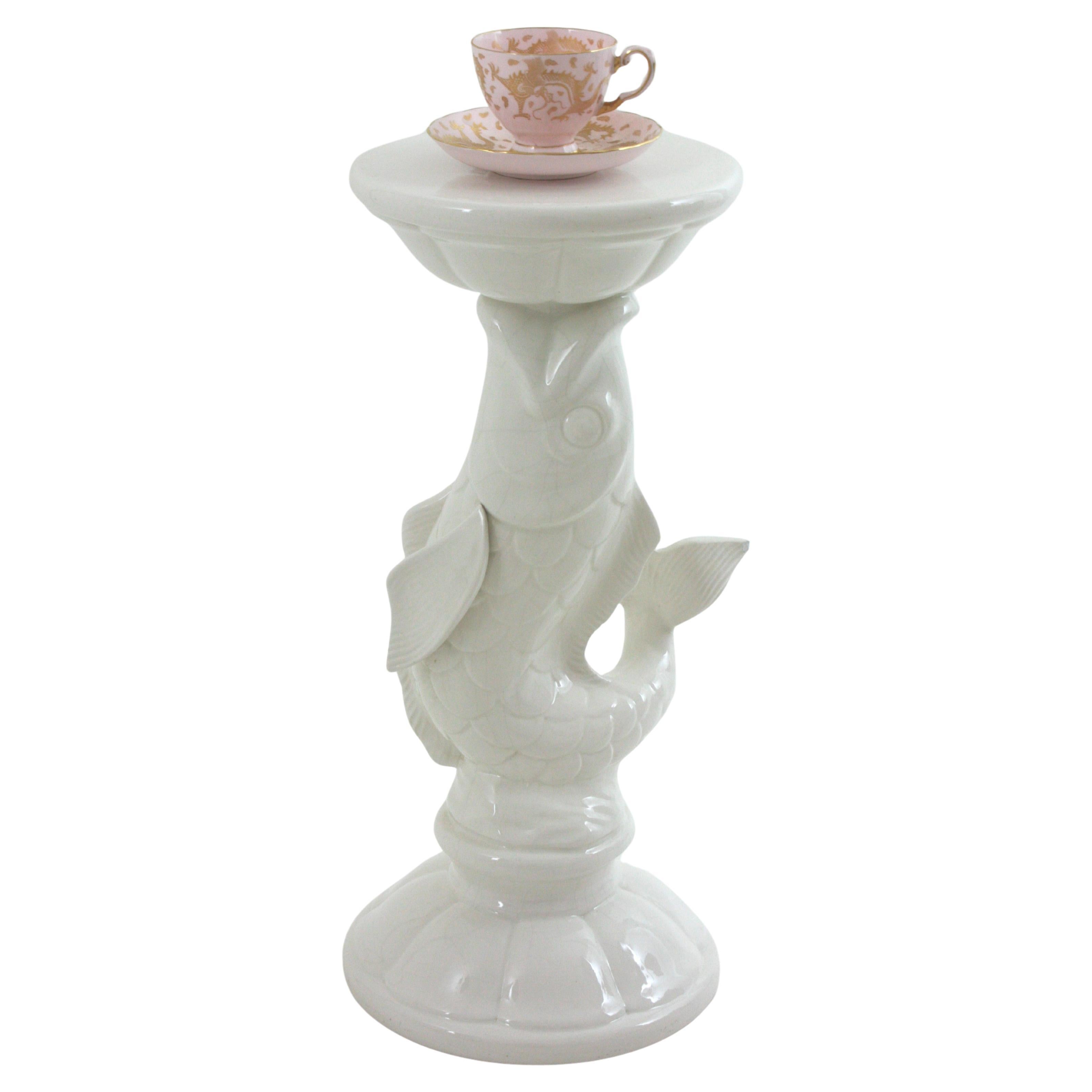 Tavolino a forma di pesce in ceramica bianca, Spagna 1950 in vendita