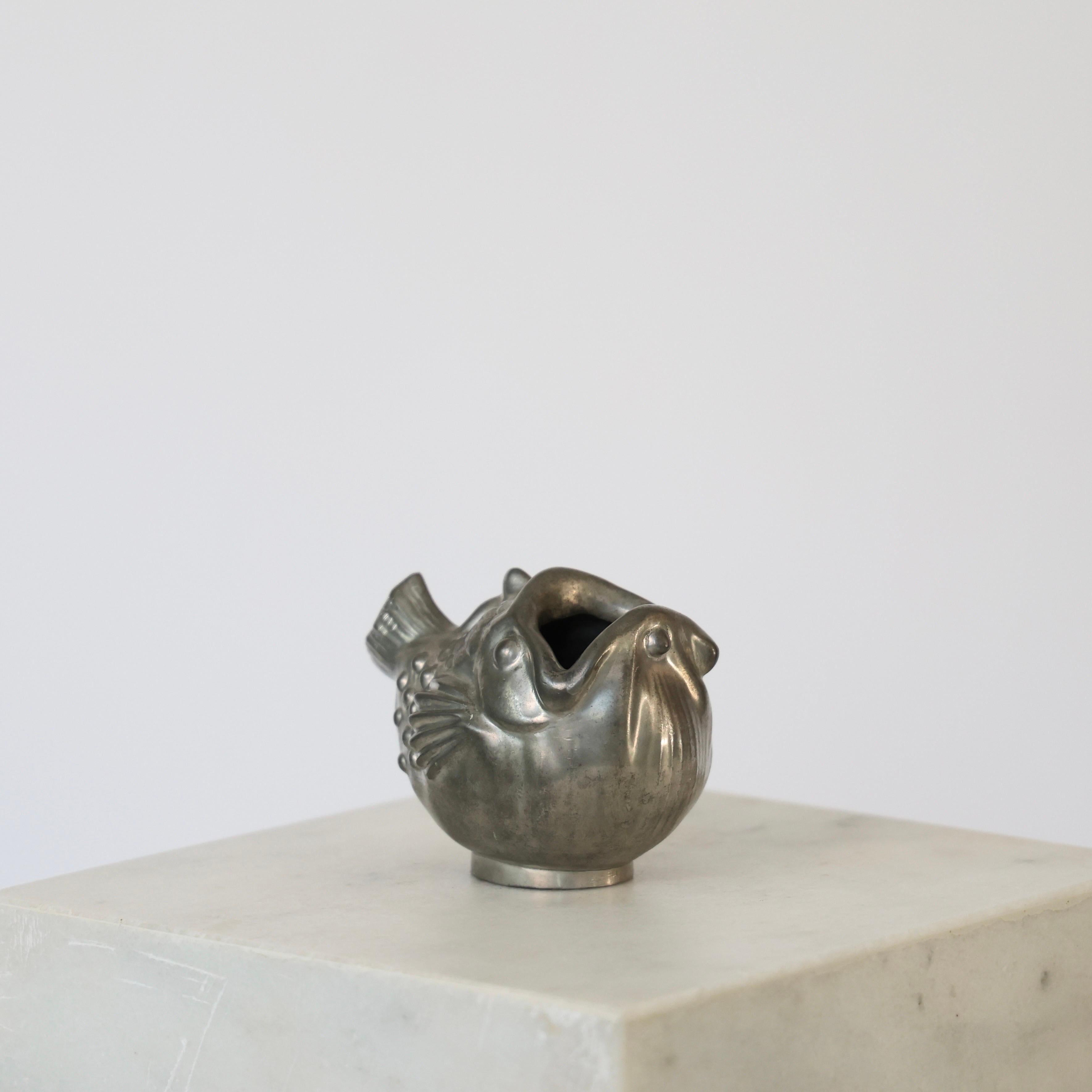 Art Deco Fish-shaped Pewter Vase by Just Andersen, 1930s, Denmark For Sale