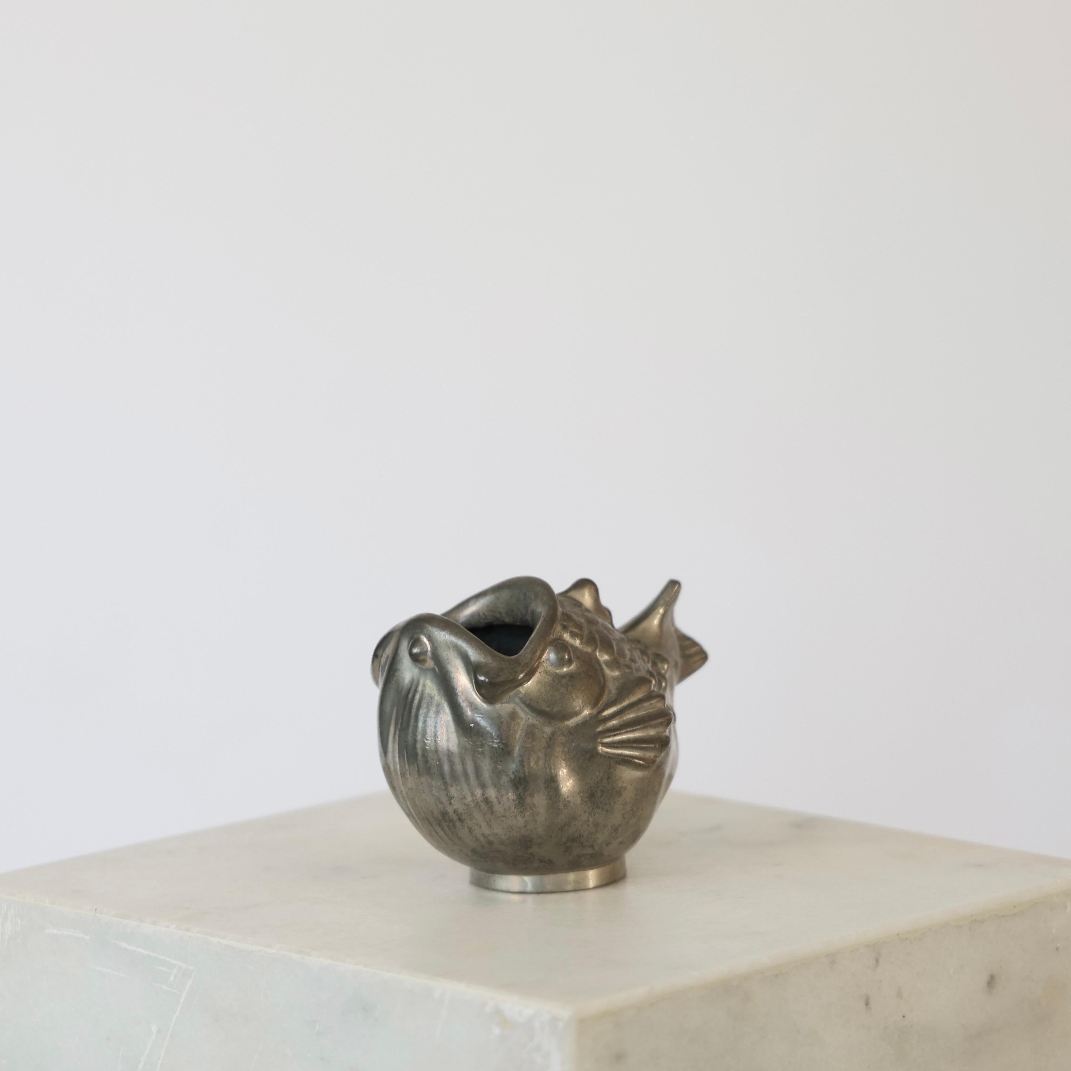 Danish Fish-shaped Pewter Vase by Just Andersen, 1930s, Denmark For Sale