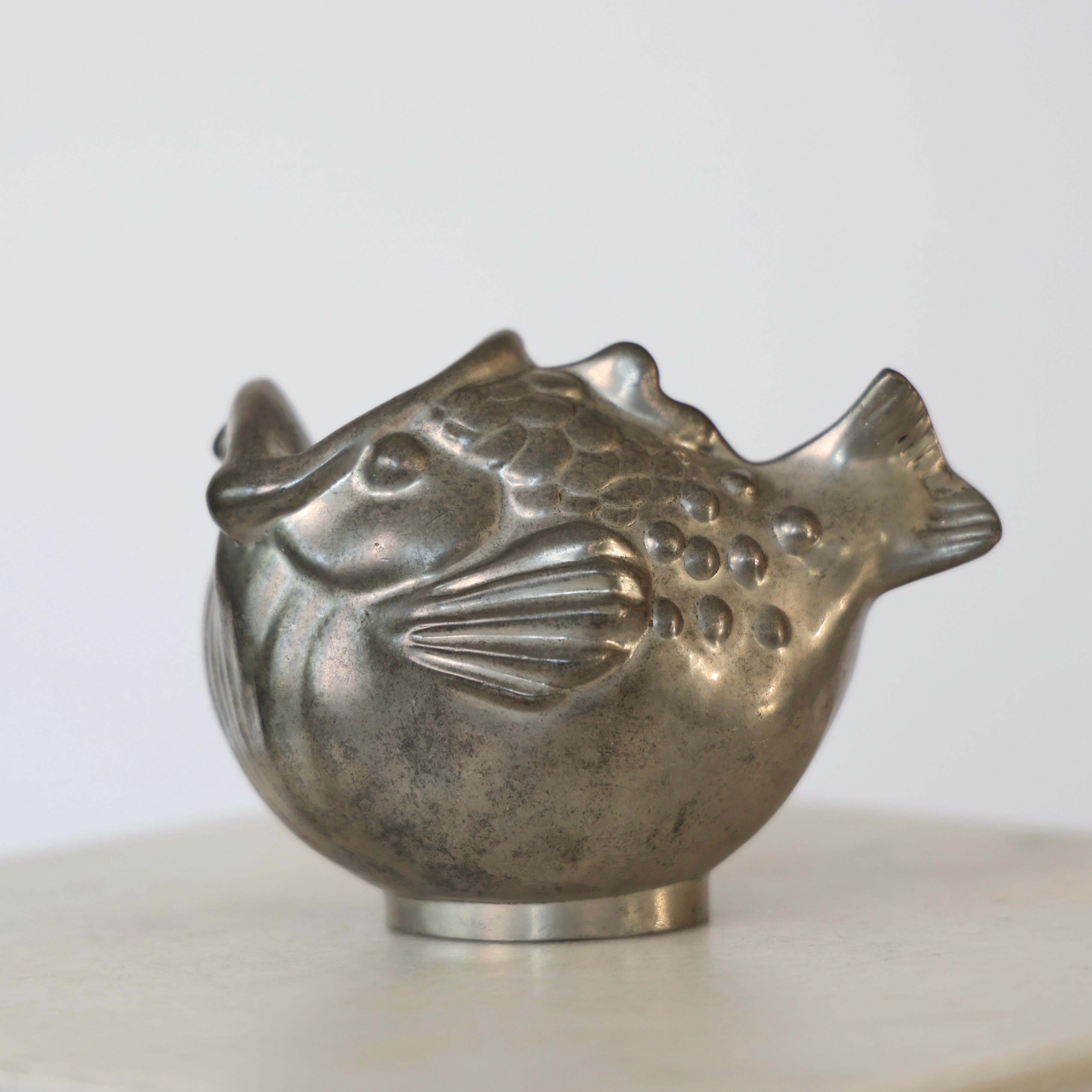Mid-20th Century Fish-shaped Pewter Vase by Just Andersen, 1930s, Denmark For Sale