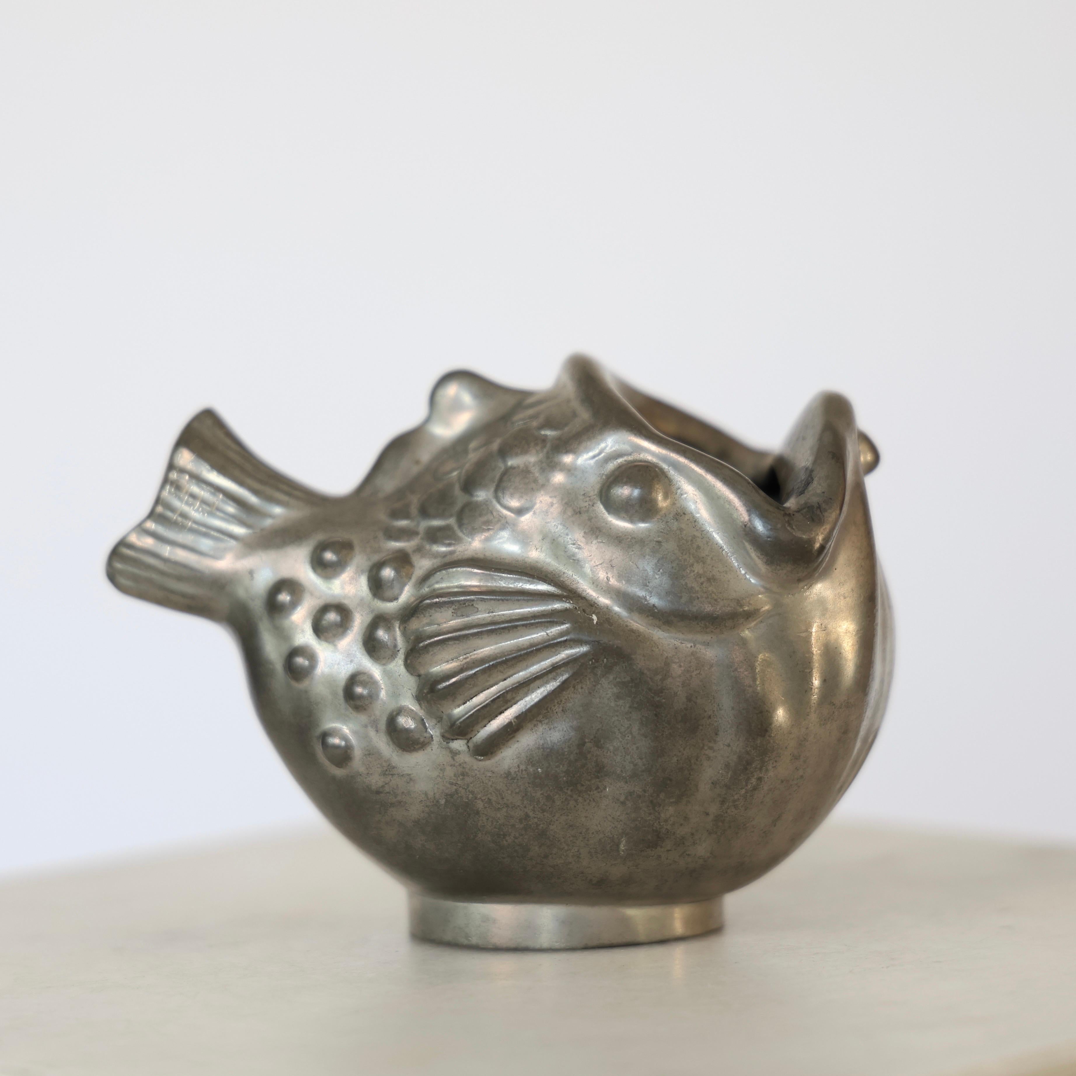 Fish-shaped Pewter Vase by Just Andersen, 1930s, Denmark For Sale 1