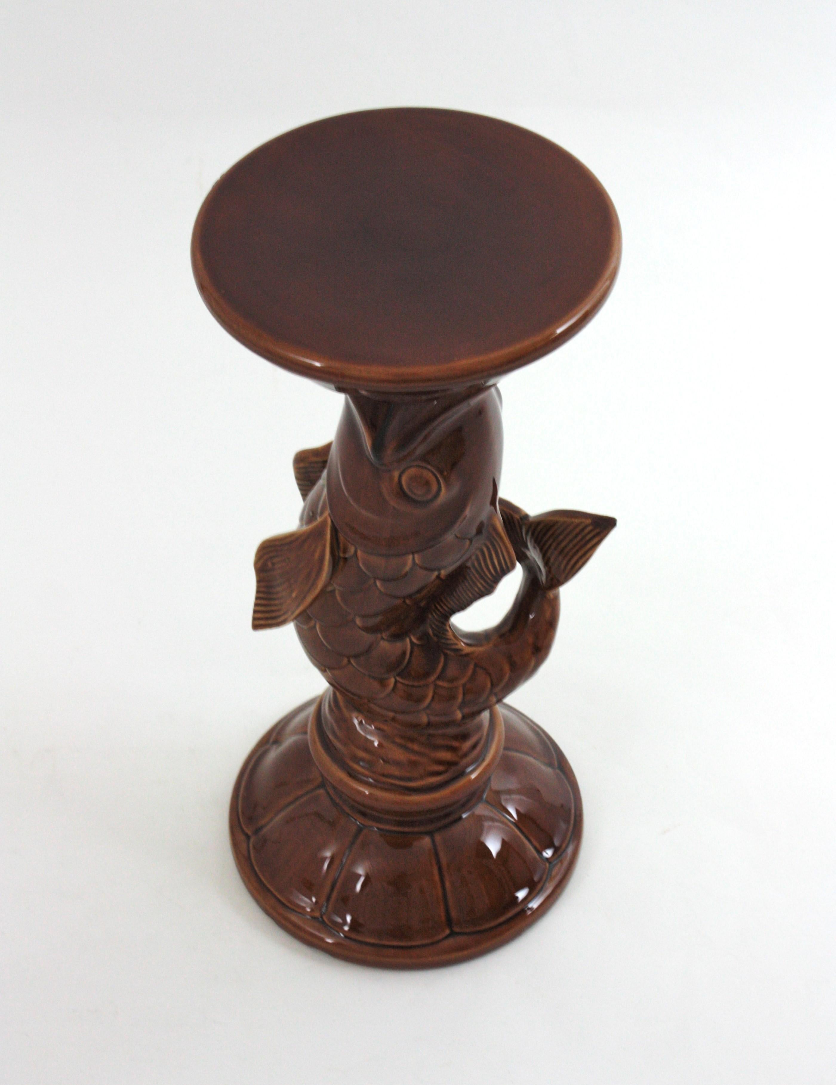 Tavolino a forma di pesce o tavolino in ceramica marrone, Spagna 1950 in vendita 7