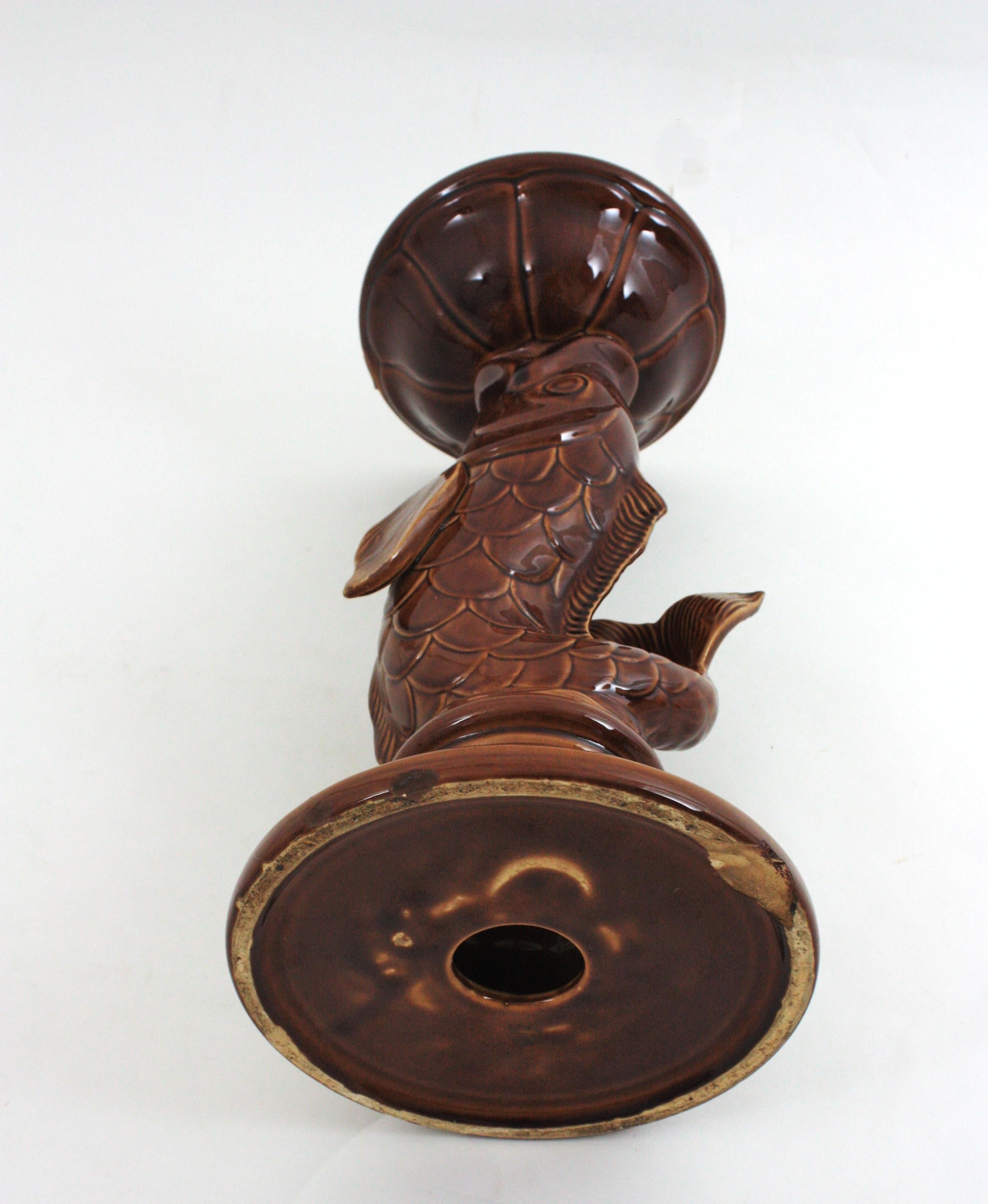 Tavolino a forma di pesce o tavolino in ceramica marrone, Spagna 1950 in vendita 12