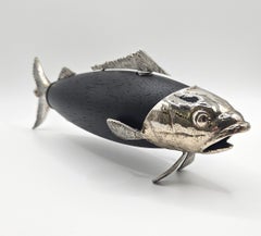 Fish Shaped Silver Plate Pepper Mill / Grinder by Tre Spade, Italy, c. 1960