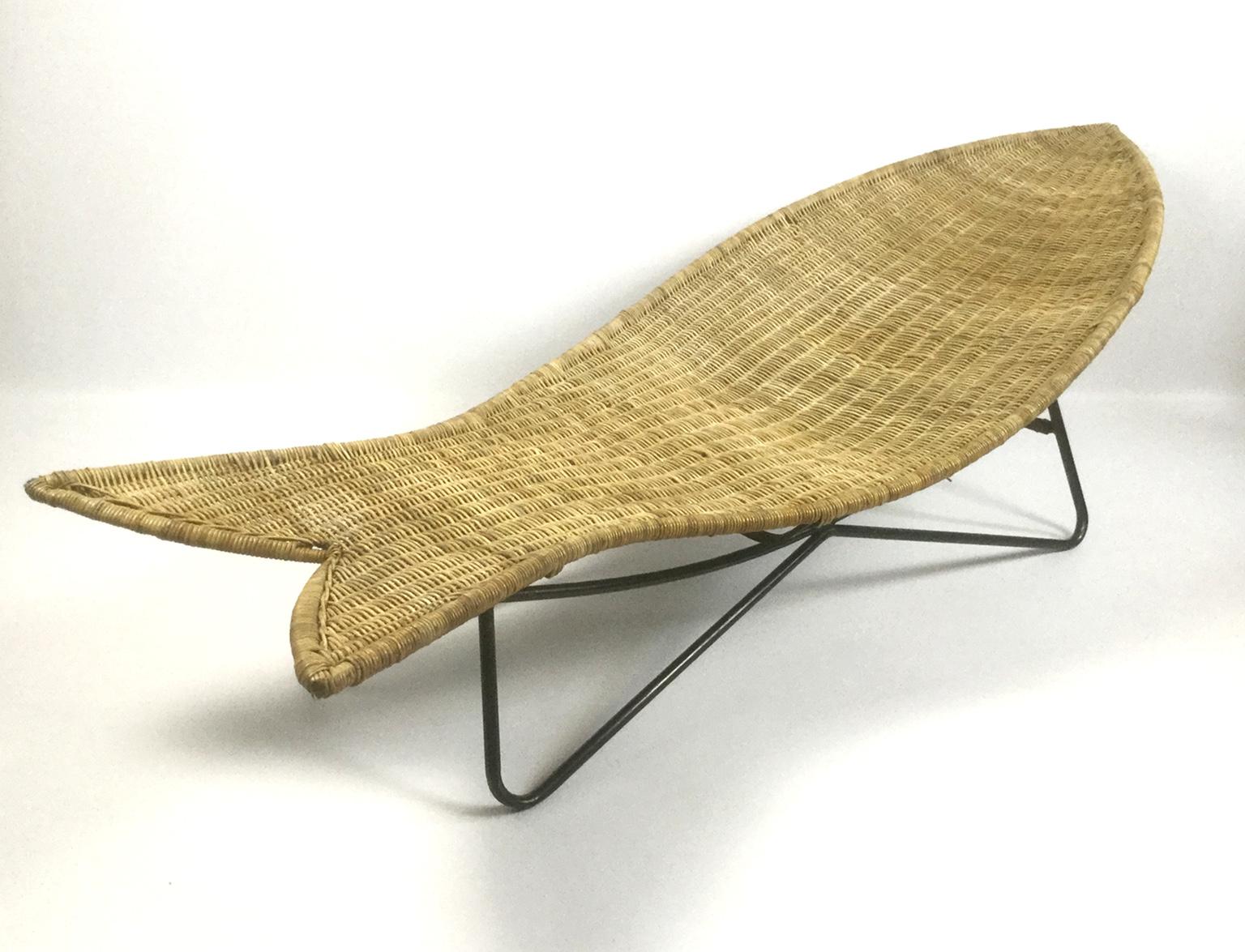 Metalwork Fish Shaped Wicker Lounge Chair Attributed to Lina Zervudaki, 1940s