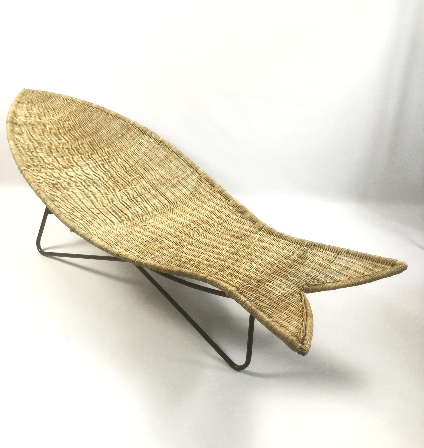 Fish Shaped Wicker Lounge Chair Attributed to Lina Zervudaki, 1940s 2