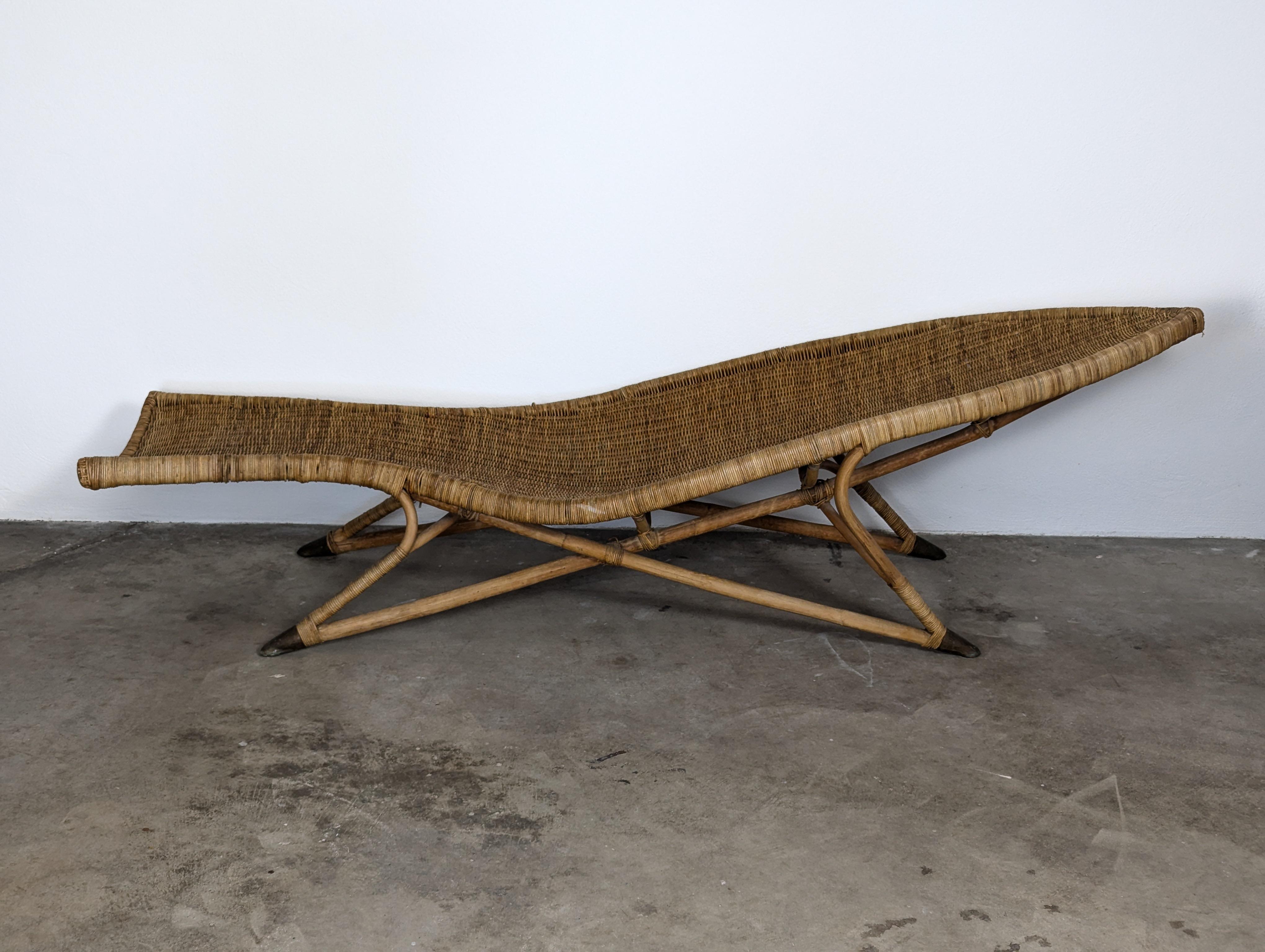 Bohemian Fish Shaped Wicker Lounge Chair Attributed to Lina Zervudaki