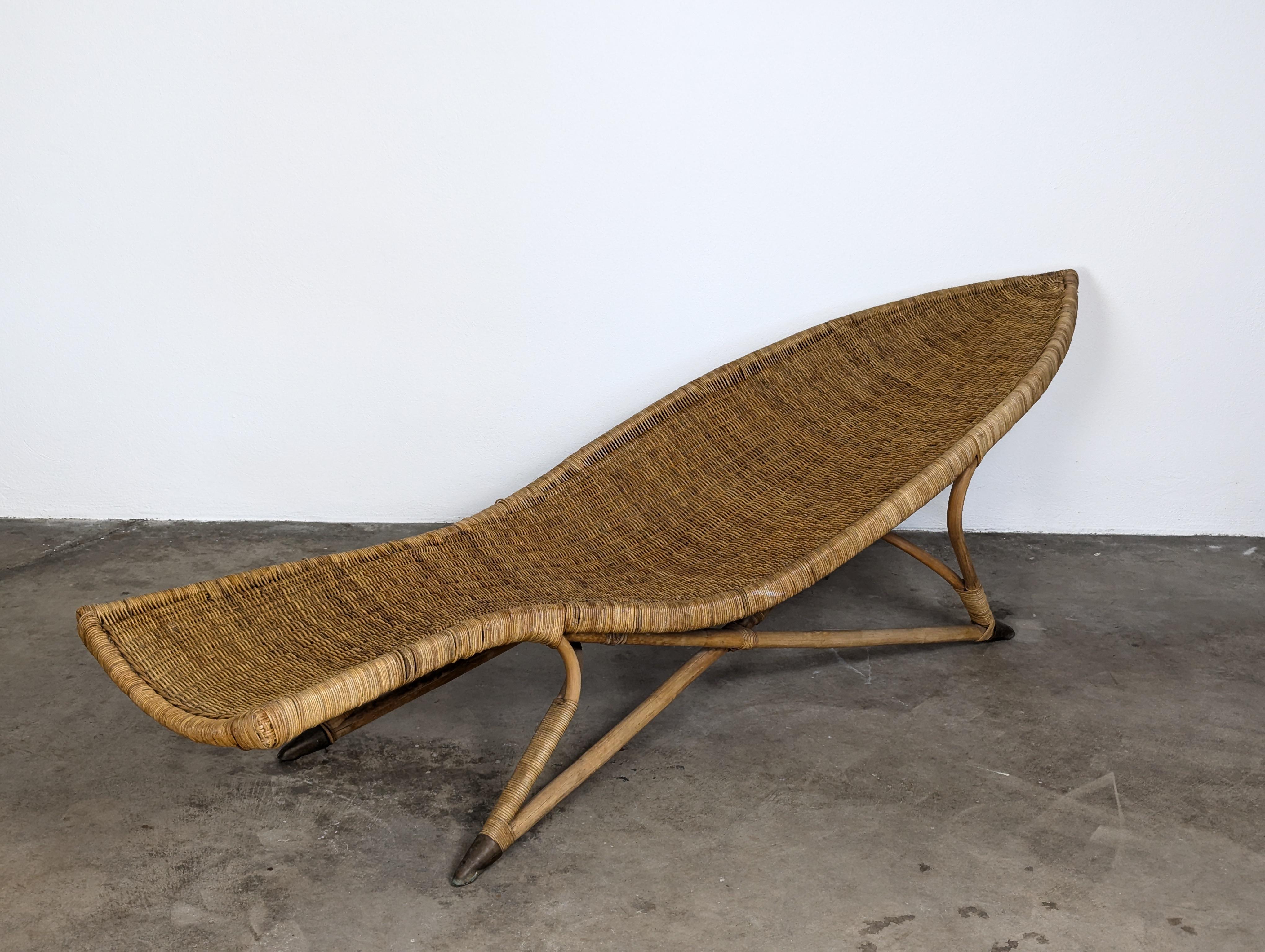 American Fish Shaped Wicker Lounge Chair Attributed to Lina Zervudaki