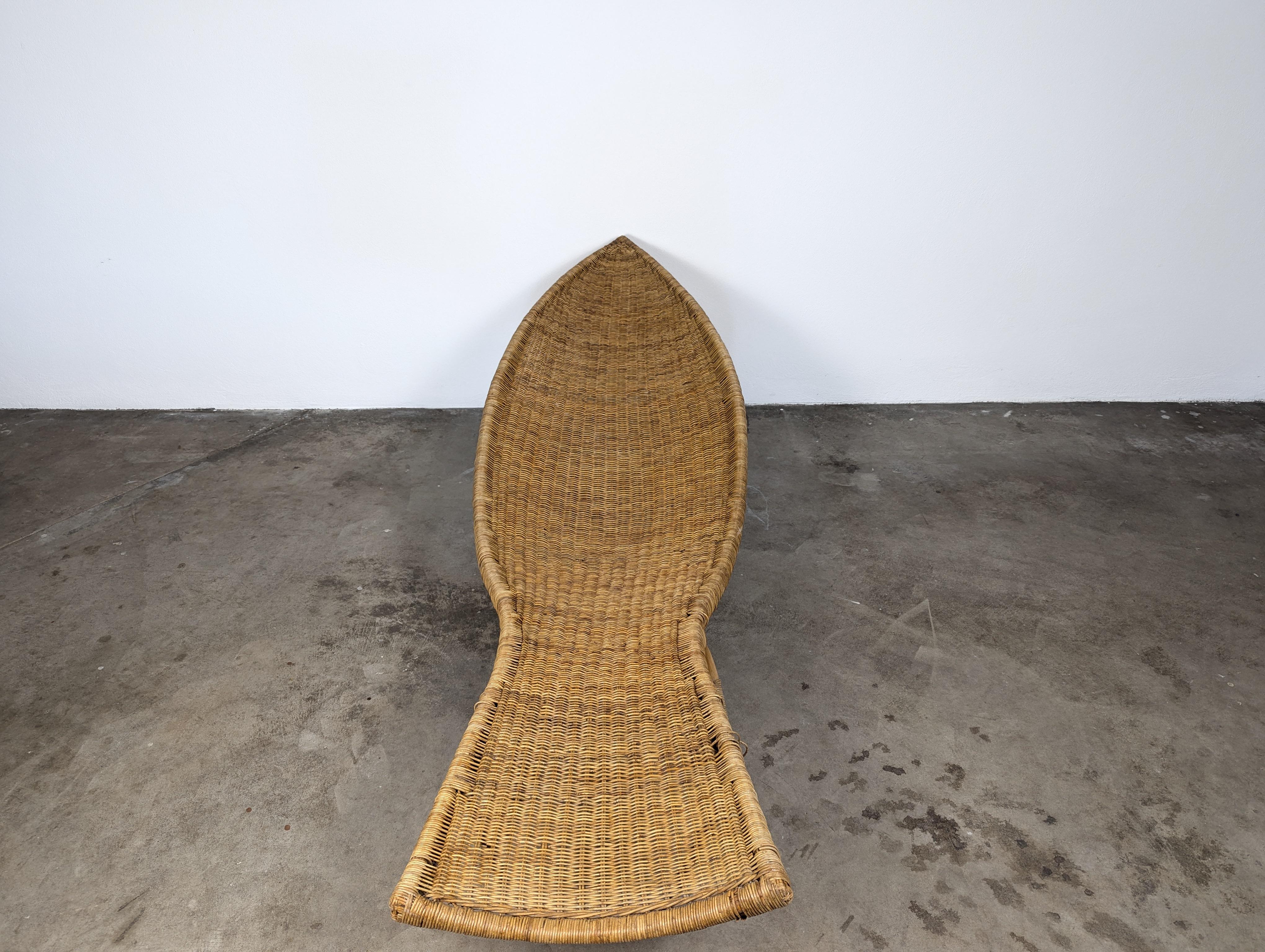 Fish Shaped Wicker Lounge Chair Attributed to Lina Zervudaki 1