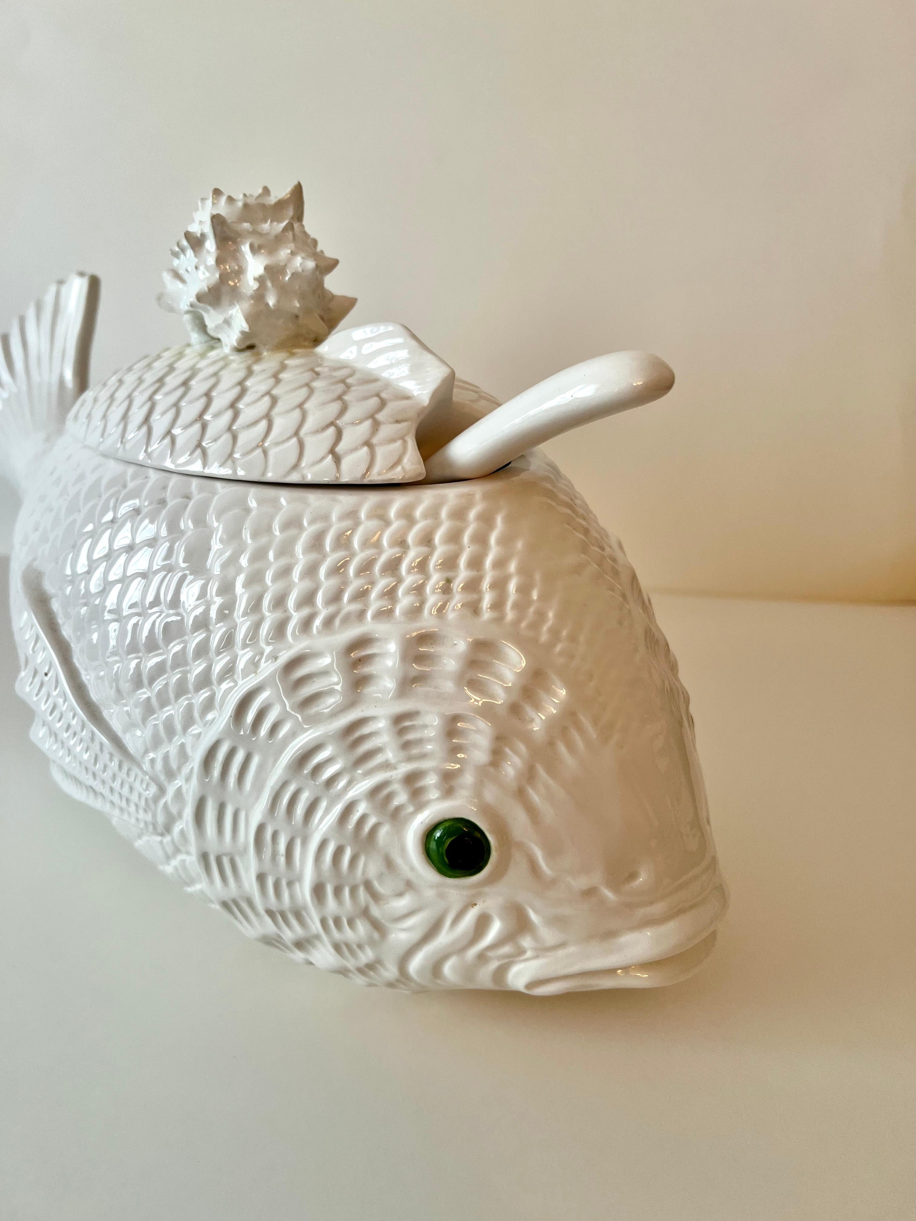 Modern Fitz and Floyd Fish Soup Tureen with Lid and Ladle For Sale