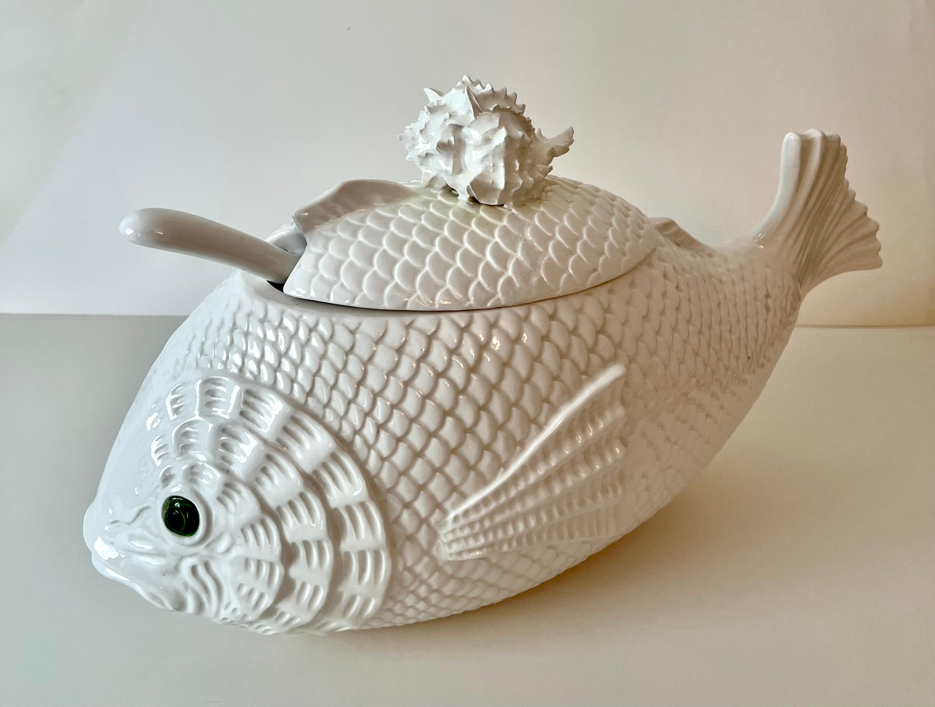 Fired Fitz and Floyd Fish Soup Tureen with Lid and Ladle For Sale