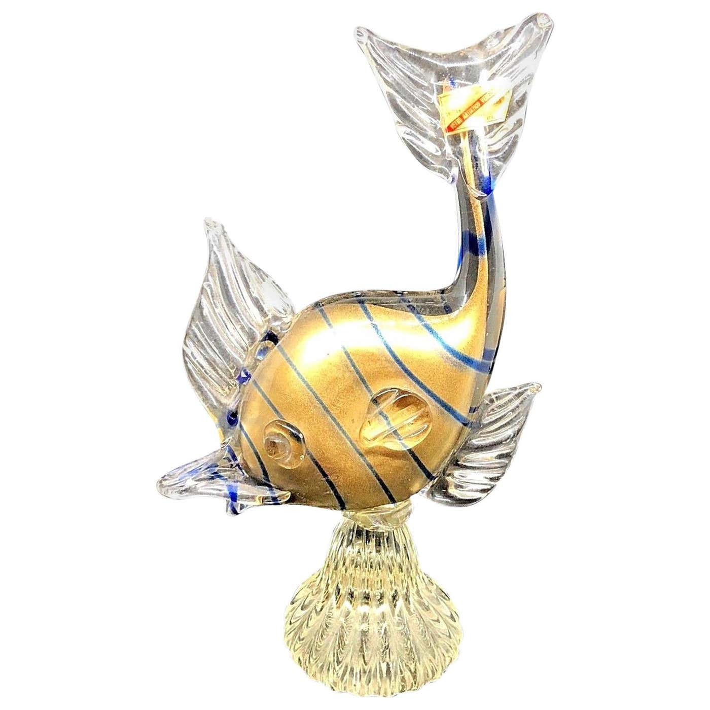 Poisson en Verre de Murano avec Fils Dorés, 1950s en vente sur Poisson en Verre de Murano avec Fils Dorés, 1950s en vente sur