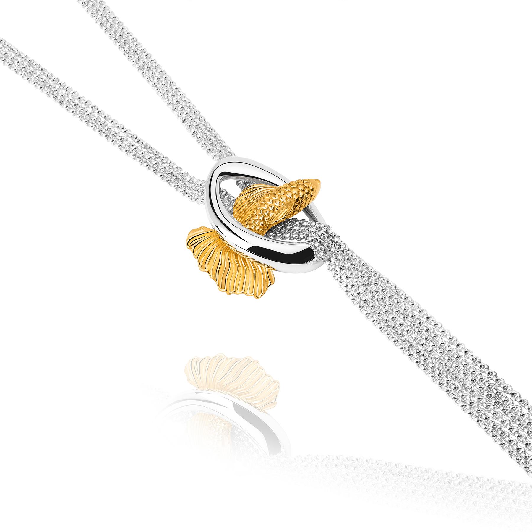 Fish Sterling Silver With 23 Karat Yellow Gold Vermeil Necklace In New Condition For Sale In Mexico City, MX