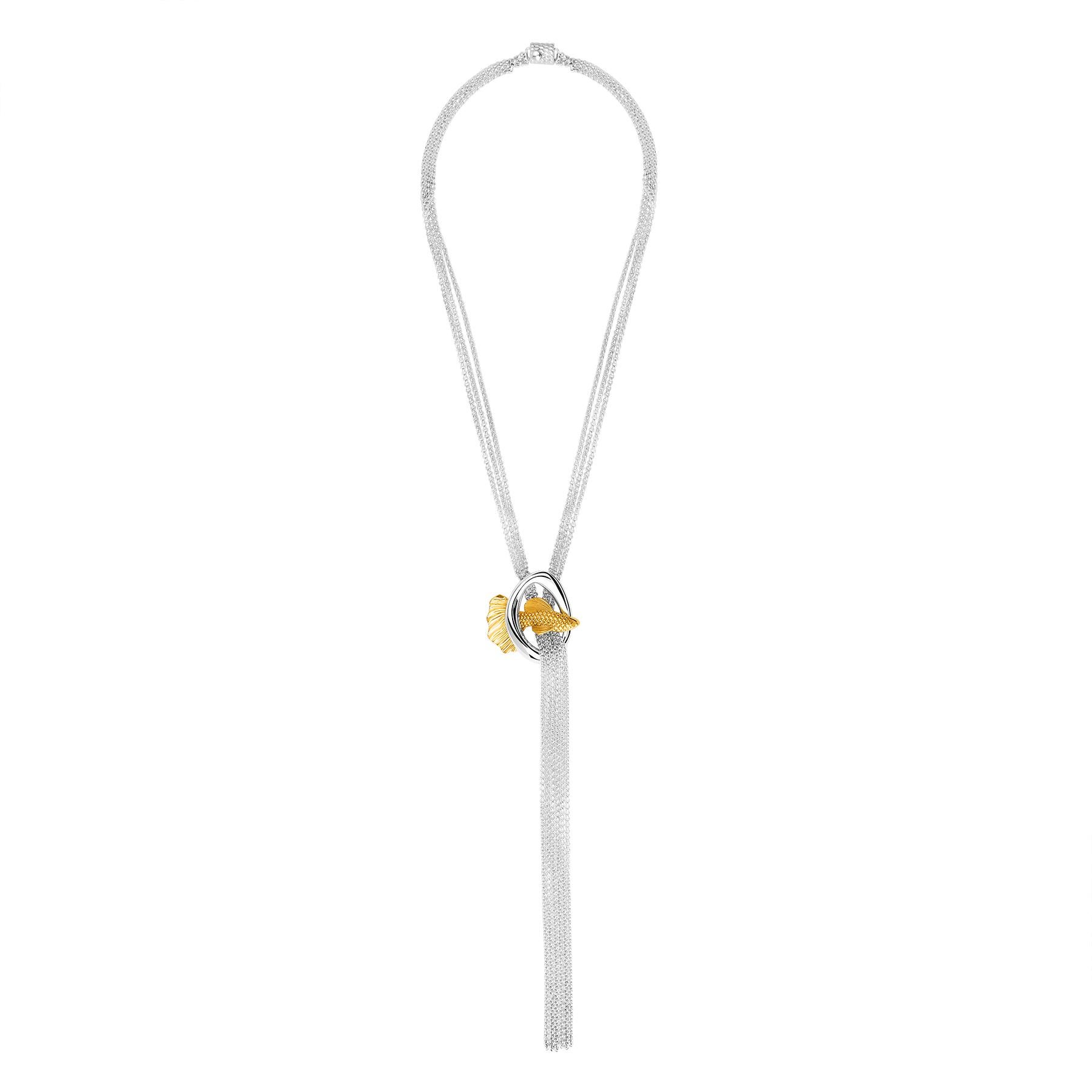 Women's Fish Sterling Silver With 23 Karat Yellow Gold Vermeil Necklace For Sale