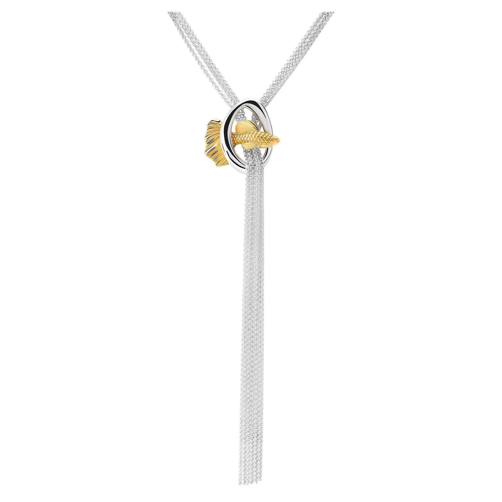 Fish Sterling Silver With 23 Karat Yellow Gold Vermeil Necklace For Sale