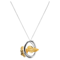 Fish Sterling Silver With 23 Karat Yellow Gold Vermeil Small Pendant