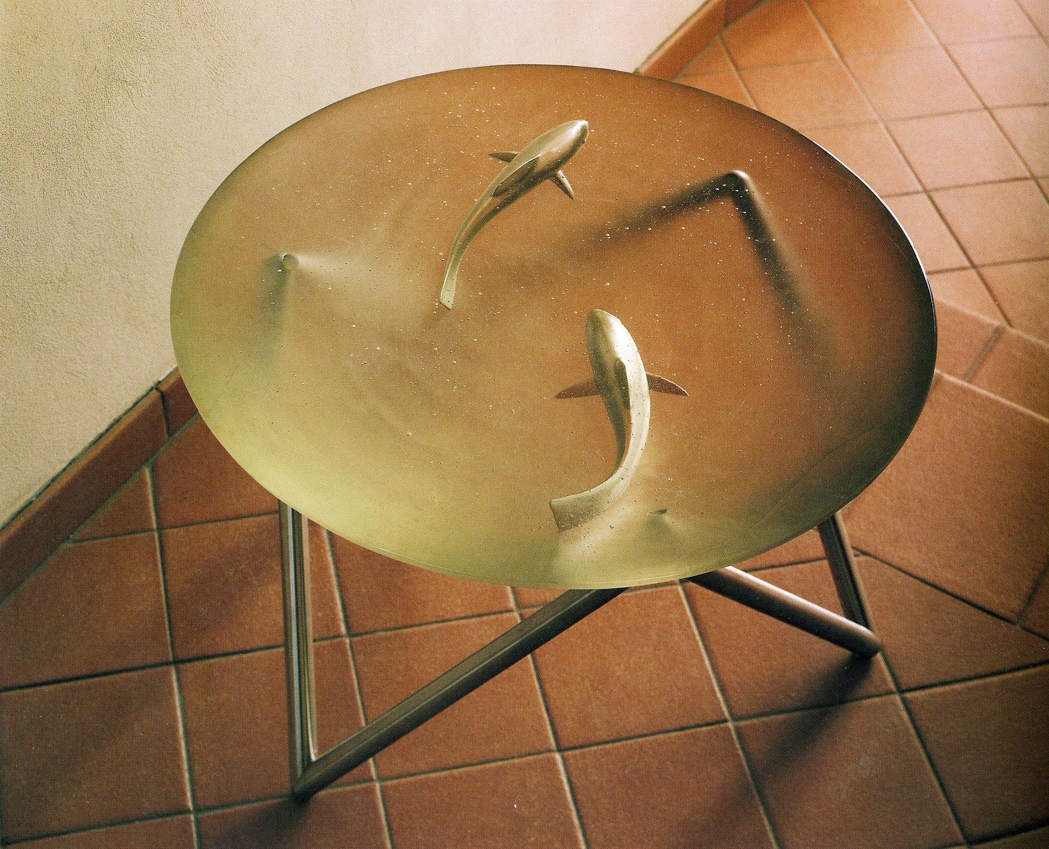 Czech Fish Table in Cast Glass with Metal Legs by Michal Gabriel, 1997 For Sale