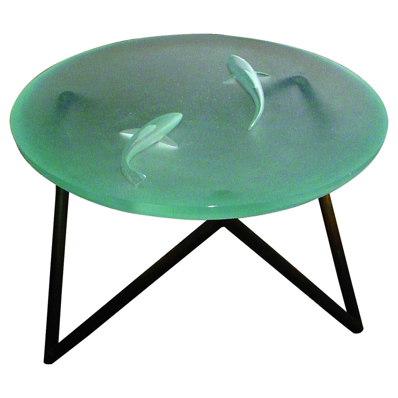Fish Table in Cast Glass with Metal Legs by Michal Gabriel, 1997 For Sale