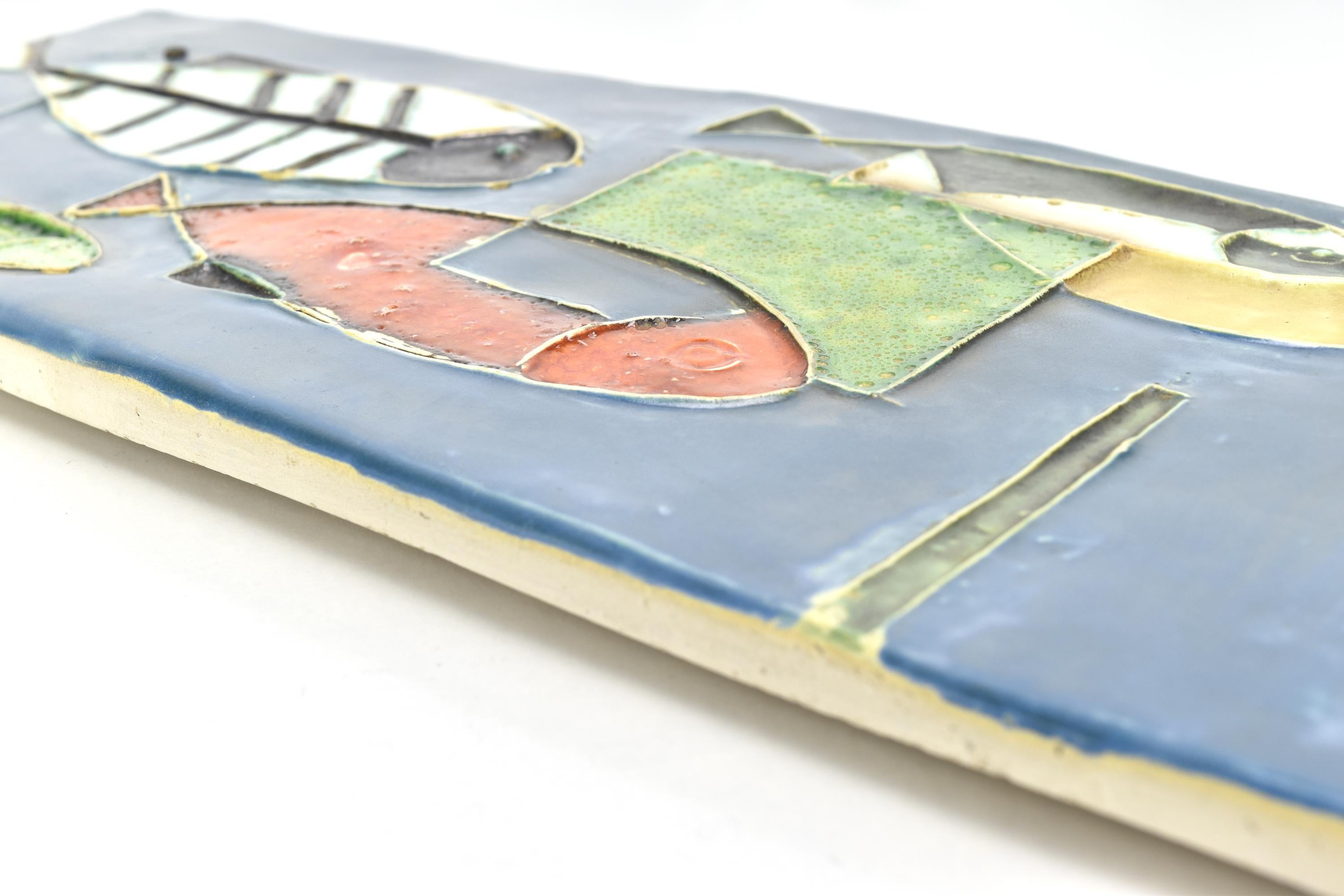 Mid-Century Modern Fish Wall Plaque Panel Relief Master Work Helmut Schaffenacker Ceramic Pottery For Sale