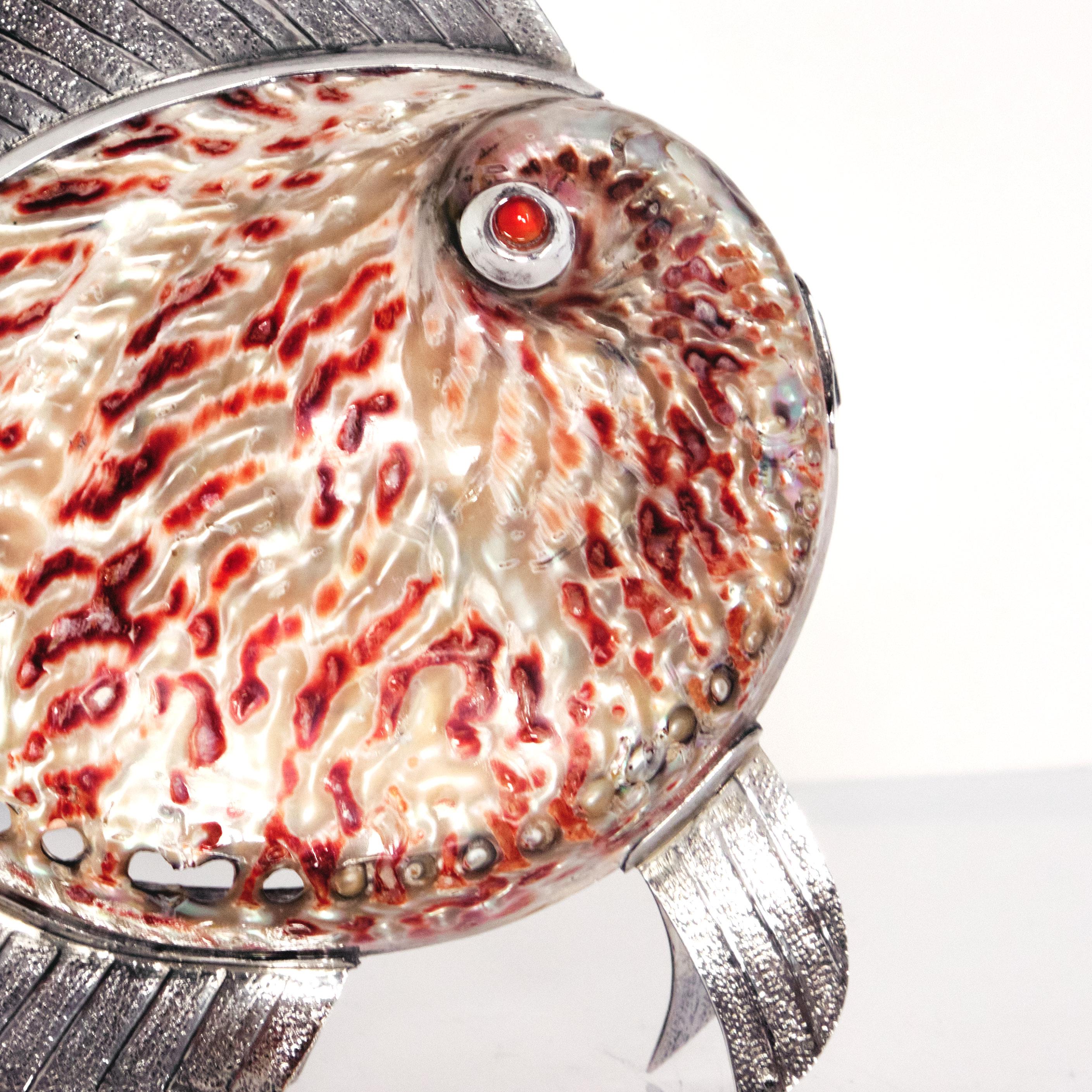 Contemporary Fish with Mother-of-pearl Shell and Eyes Made of Carnelian Agate