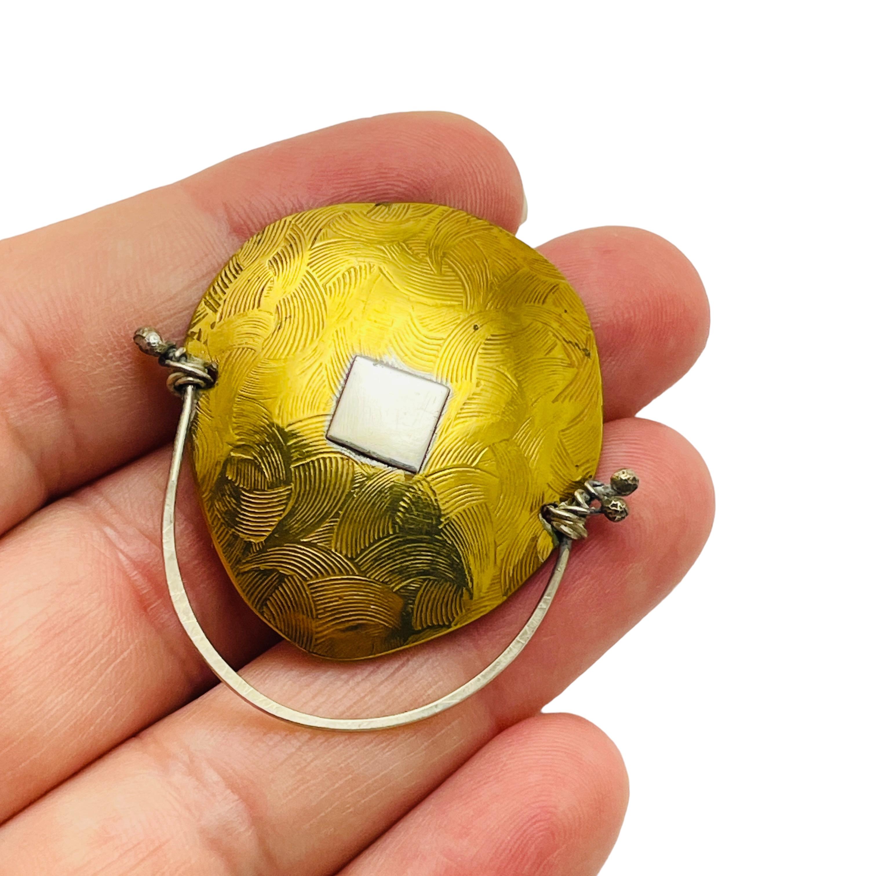 Women's FISHER 1999 signed vintage mixed metal modernist artisan designer brooch For Sale