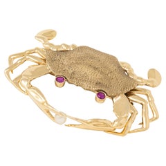 Fisher & Co. 1960's Diamond Ruby 18 Karat Yellow Gold Vintage Crab Brooch Fisher & Co. 1960's Diamond Ruby 18 Karat Yellow Gold Vintage Crab Brooch