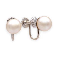 Fisher & Co. Mid-Century 14K White Gold Cultured Pearl Screw-Back Earrings
