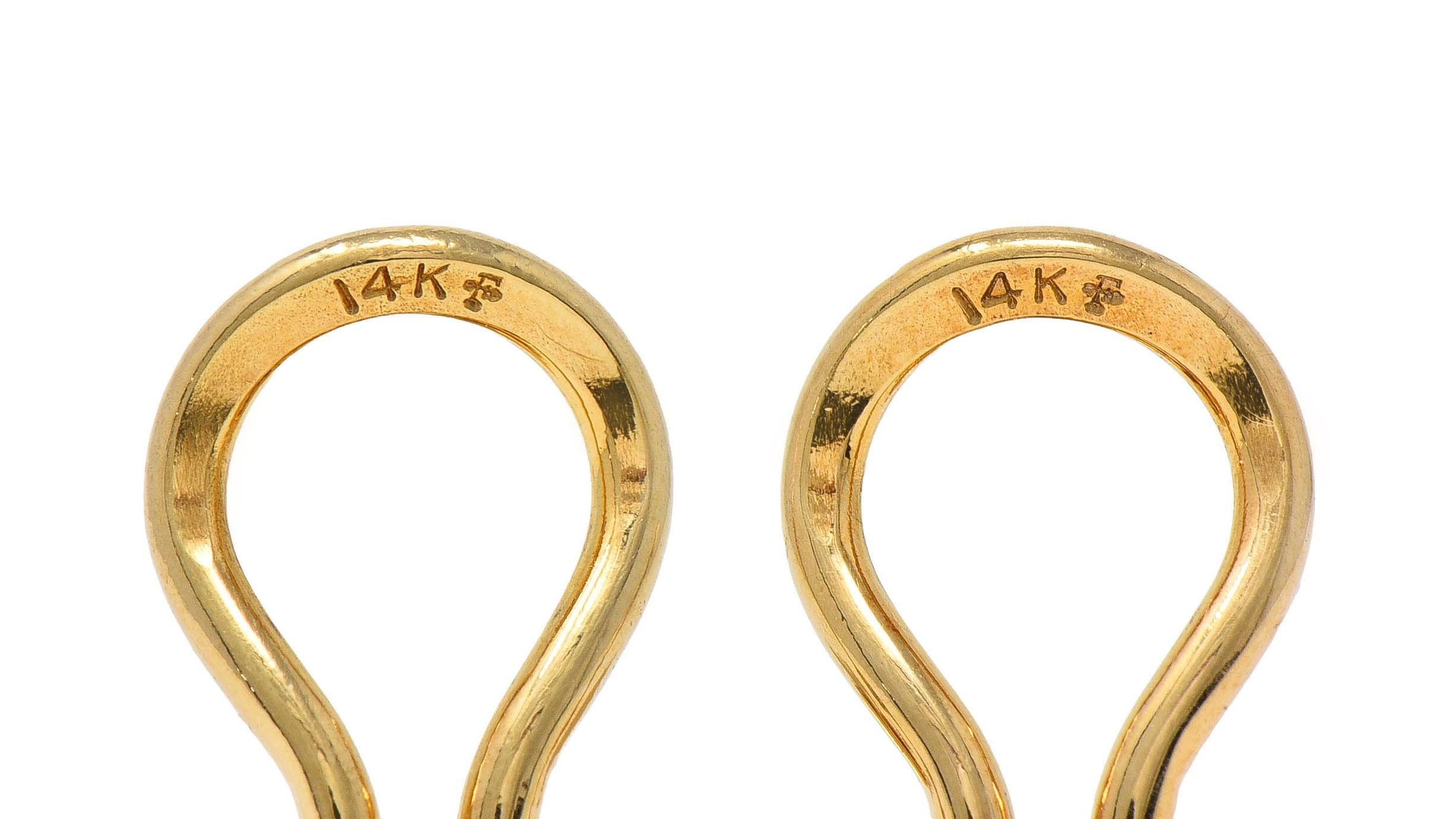 Round Cut Fisher & Co. Pearl 14 Karat Yellow Gold Vintage Pansy Ear-Clip Earrings