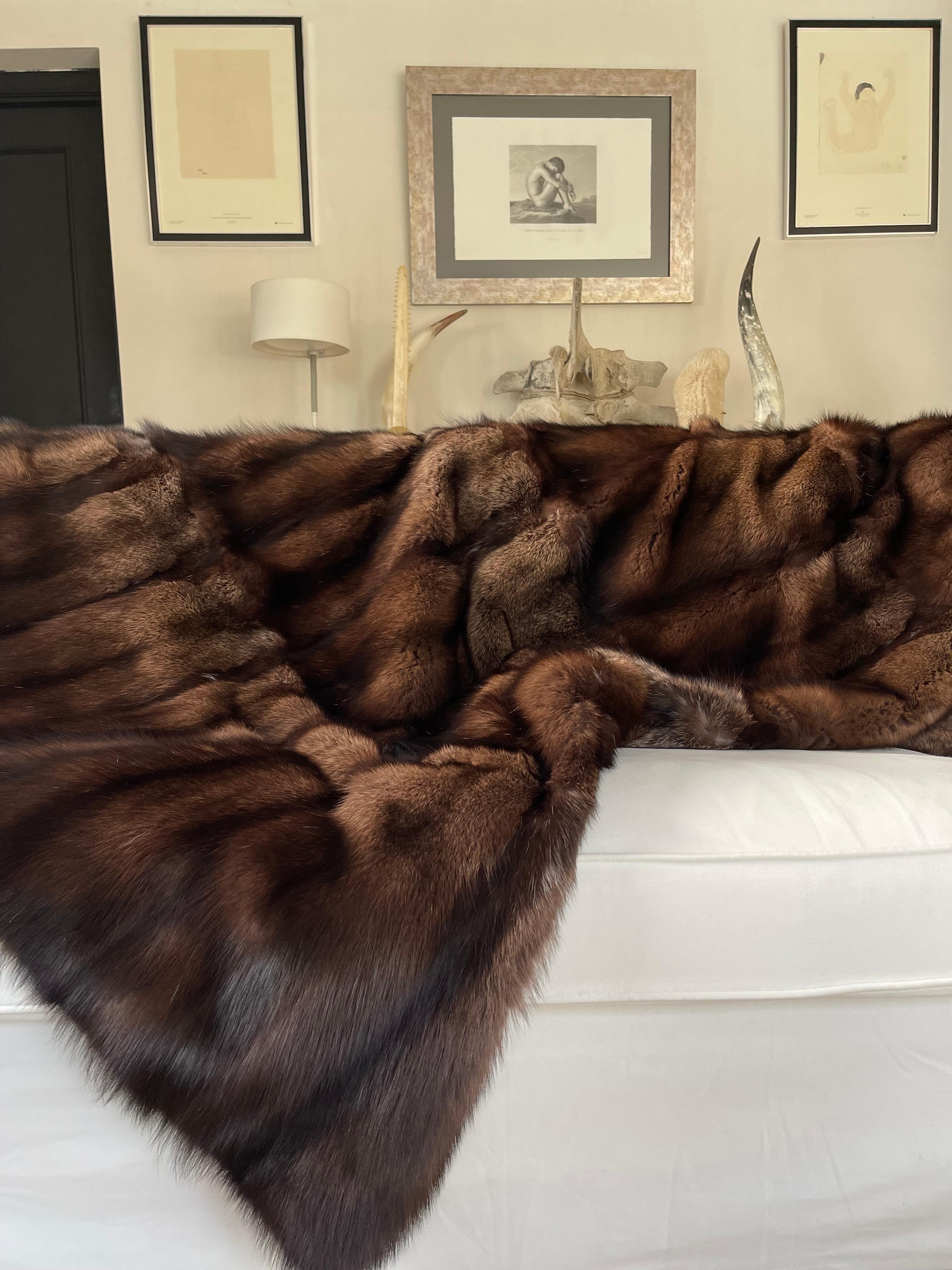 Spanish Fisher Fur Bed / Sofa Throw Blanket, Merino Wool Backing For Sale