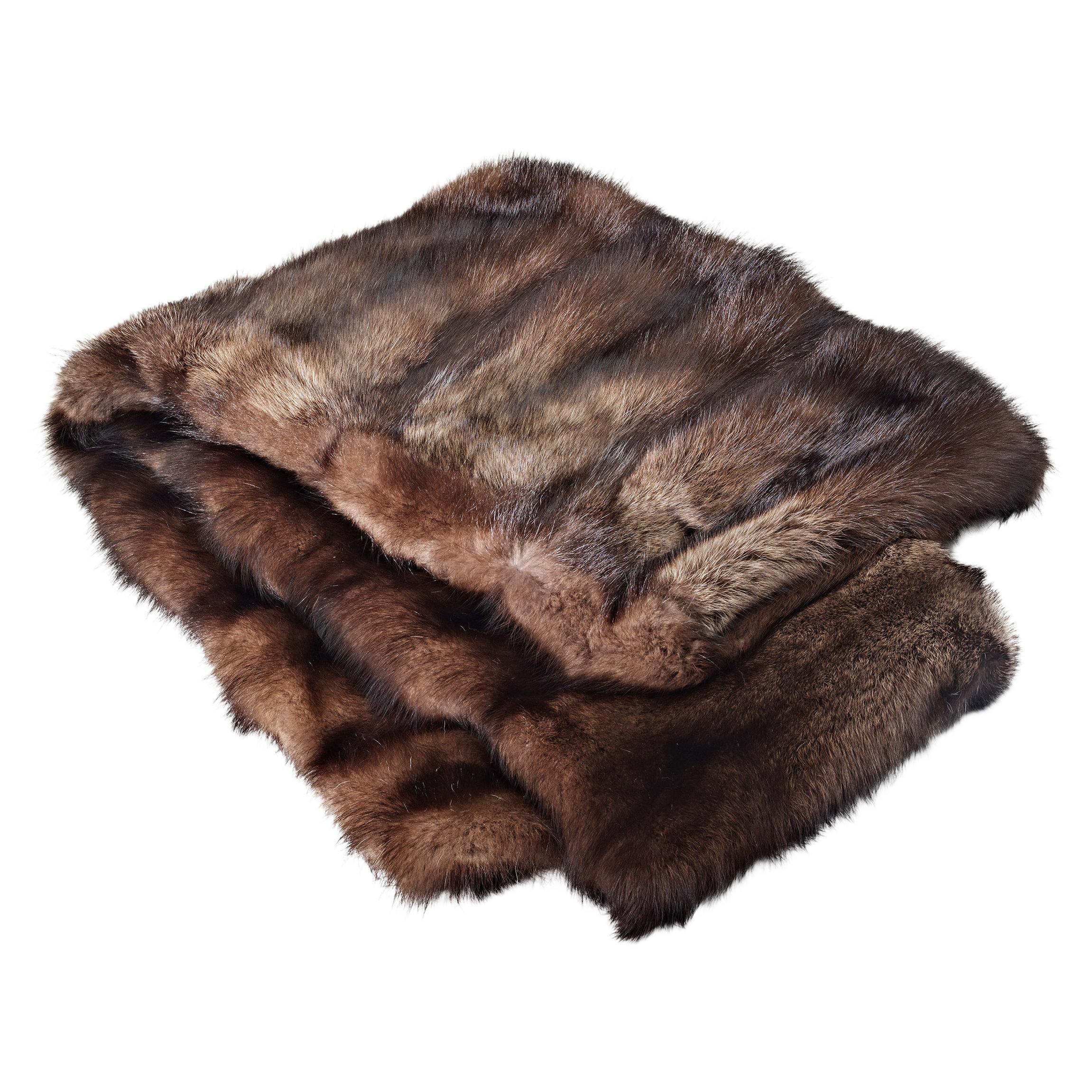 Fisher Fur Bed / Sofa Throw Blanket, Merino Wool Backing For Sale