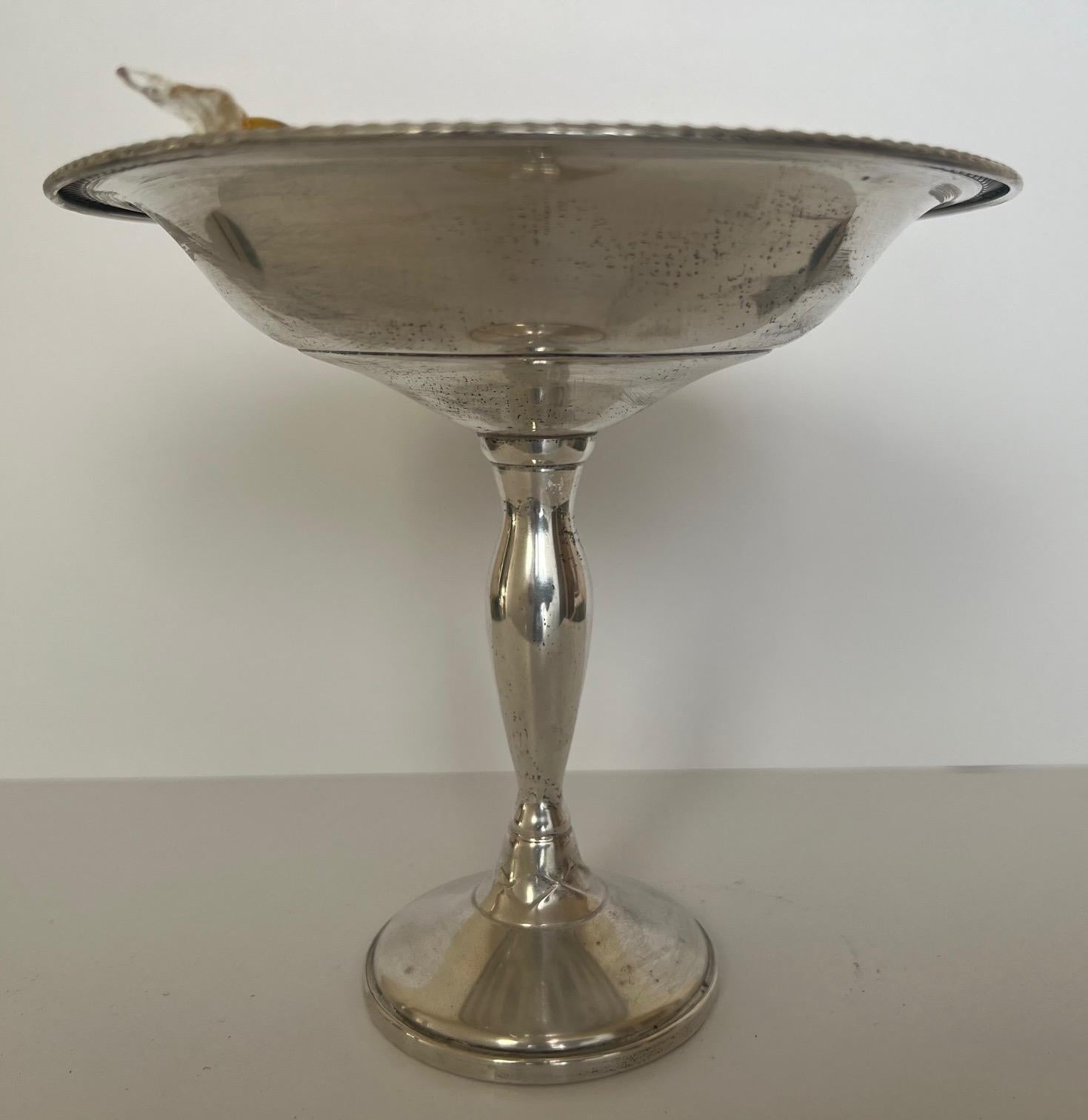 Late 20th Century Fisher Sterling Silver Candy Dish and Twelve Blown Glass Candies For Sale
