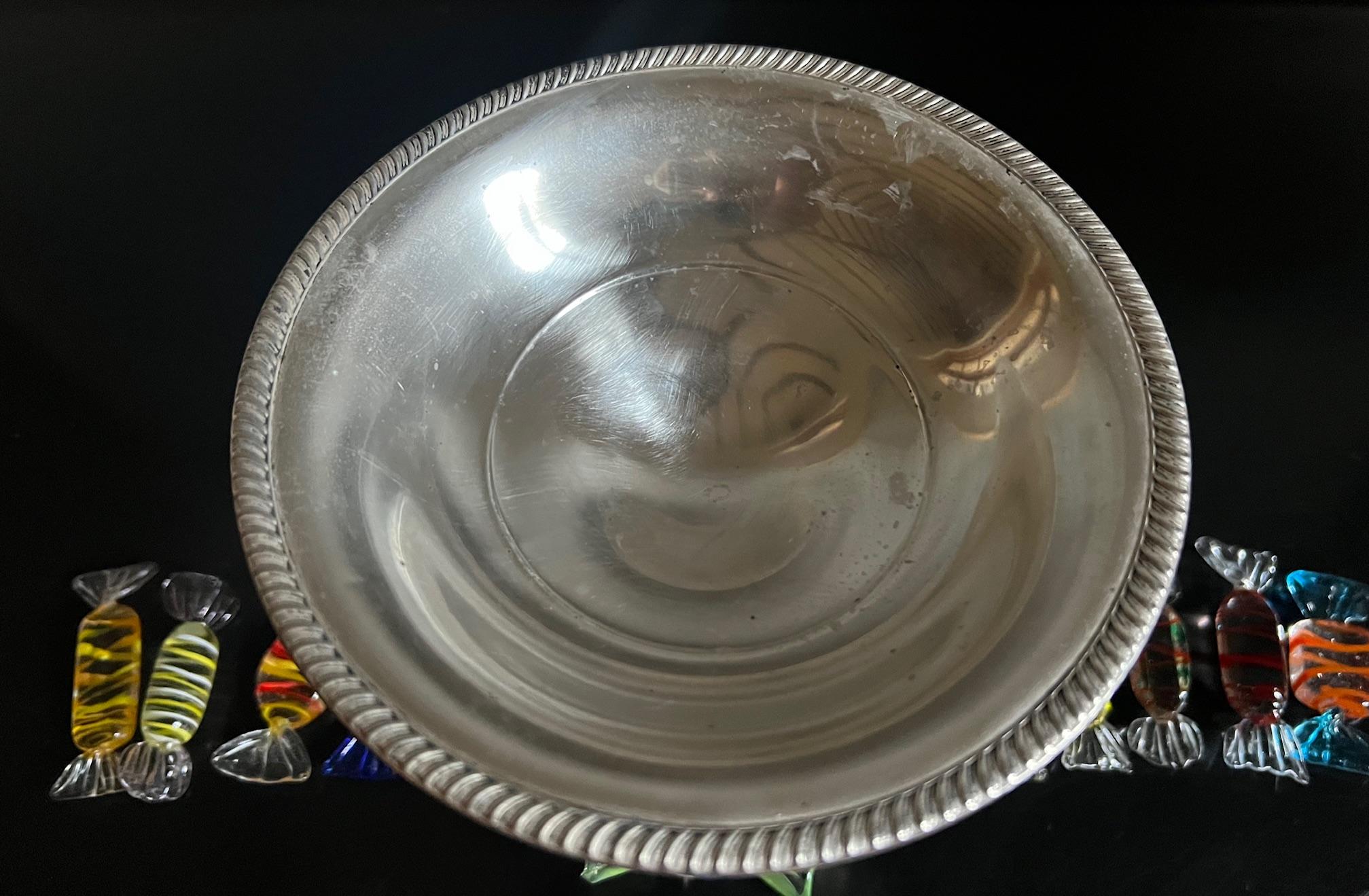 Fisher Sterling Silver Candy Dish and Twelve Blown Glass Candies For Sale 2