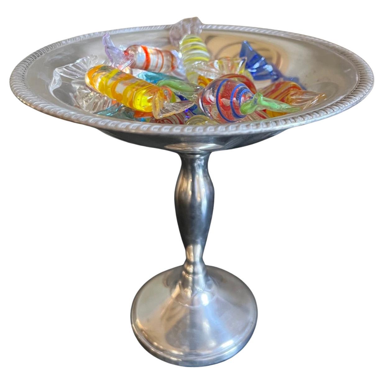 Fisher Sterling Silver Candy Dish and Twelve Blown Glass Candies For Sale