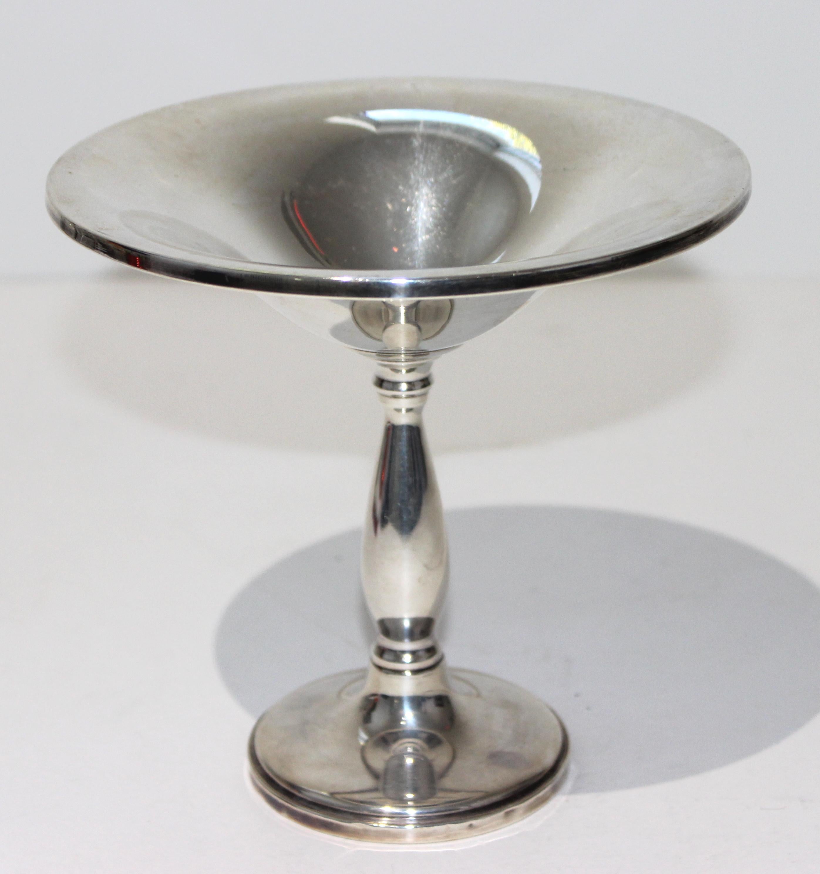 Stylish modern sterling silver compote - note the design where the top edge is turned down - from a Palm Beach estate.

Note: Weight is 7.6 oz.