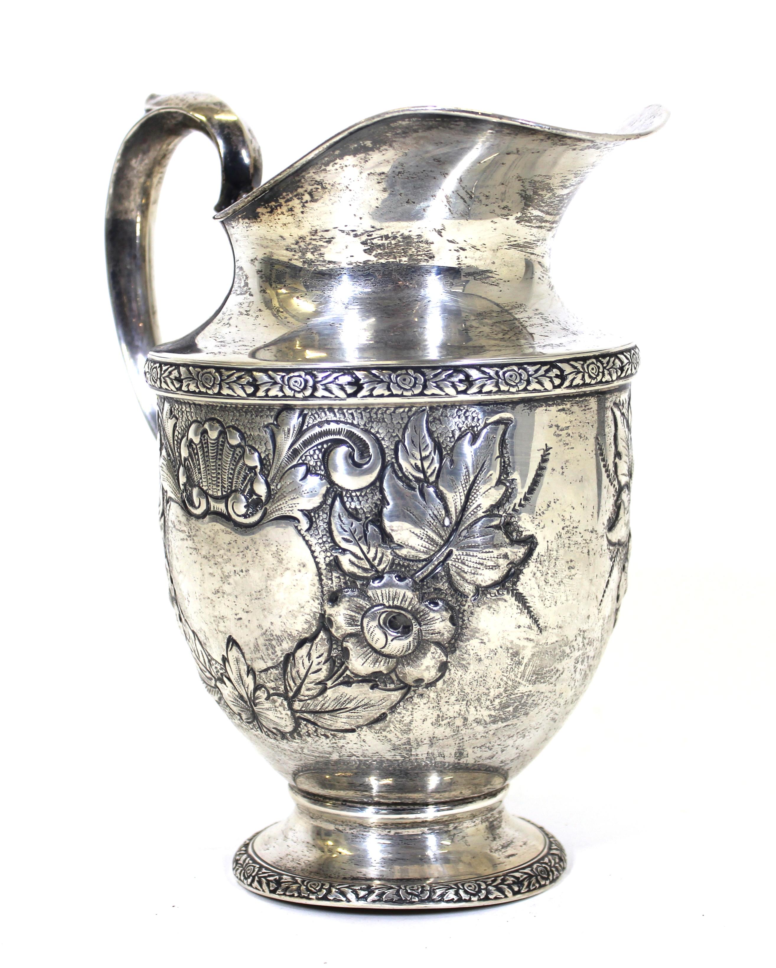 Georgian Fisher Sterling Silver 'Rose Bouquet' Pitcher