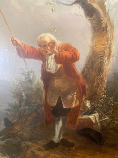 "Fisherman" by Jan David Col Mid-19th Century Painting in Gold Gilt Frame