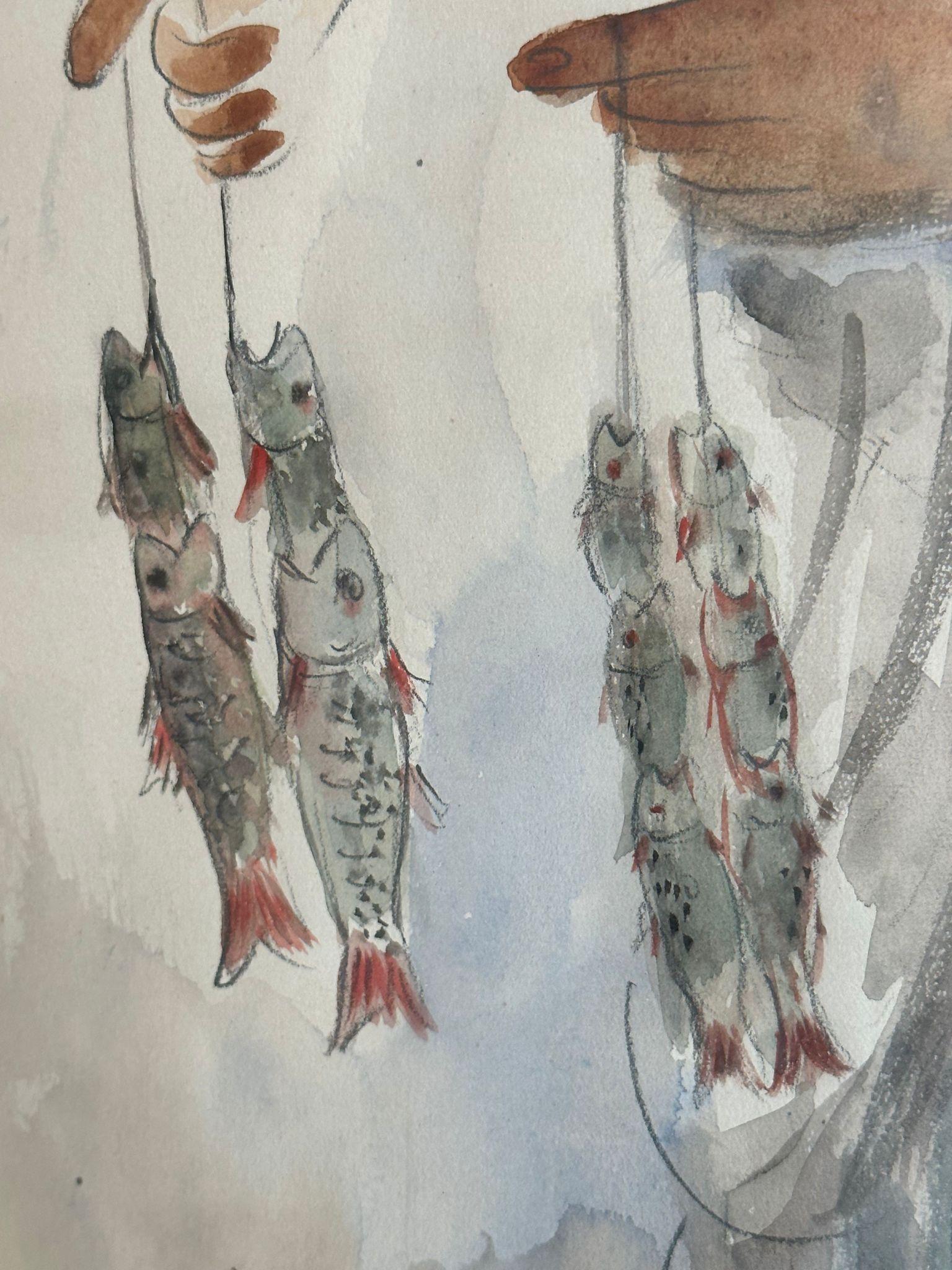 Fisherman von Reuven Rubin – Aquarellgemälde (Handbemalt) im Angebot
