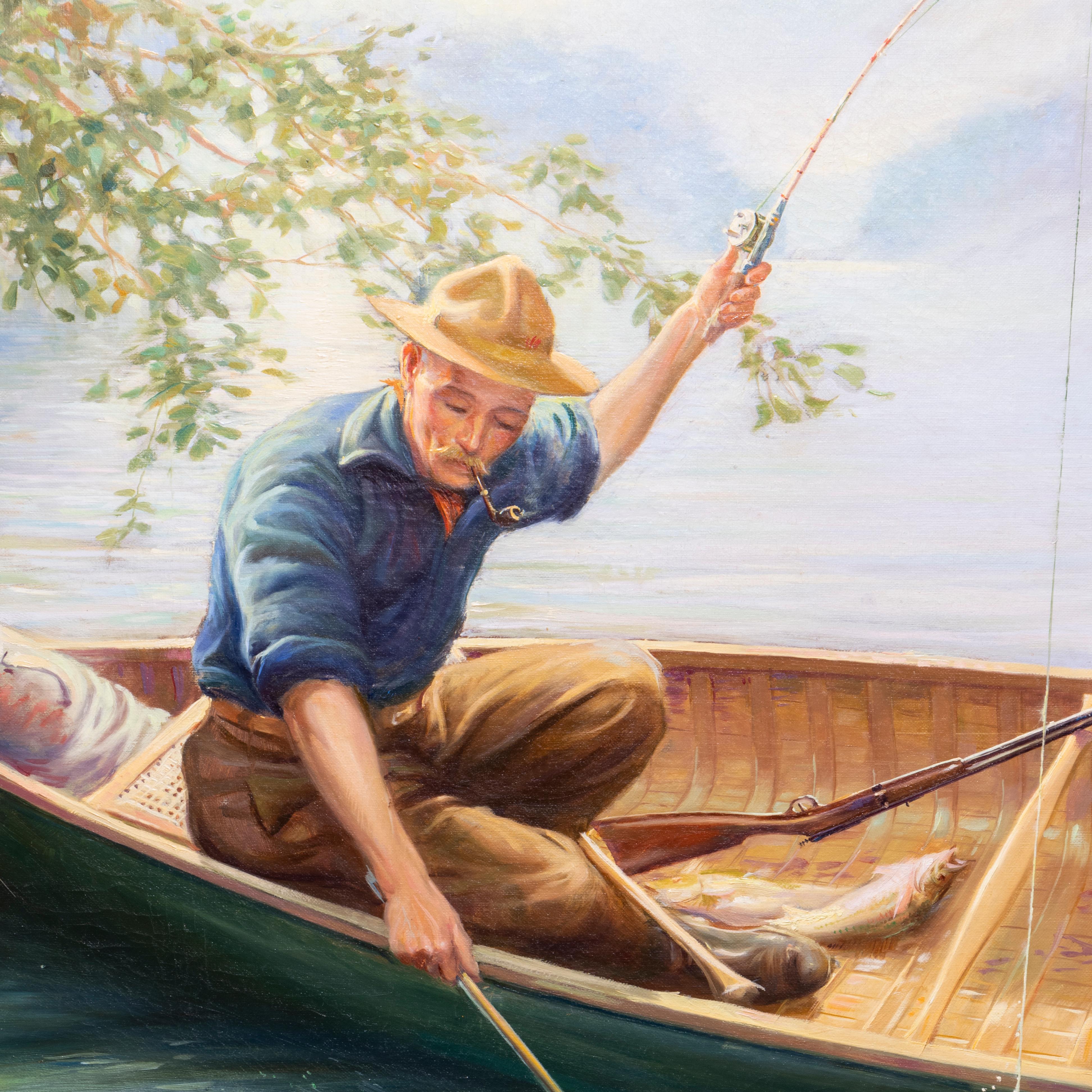 American Fisherman's Luck Original Oil Painting by Charles De Feo For Sale