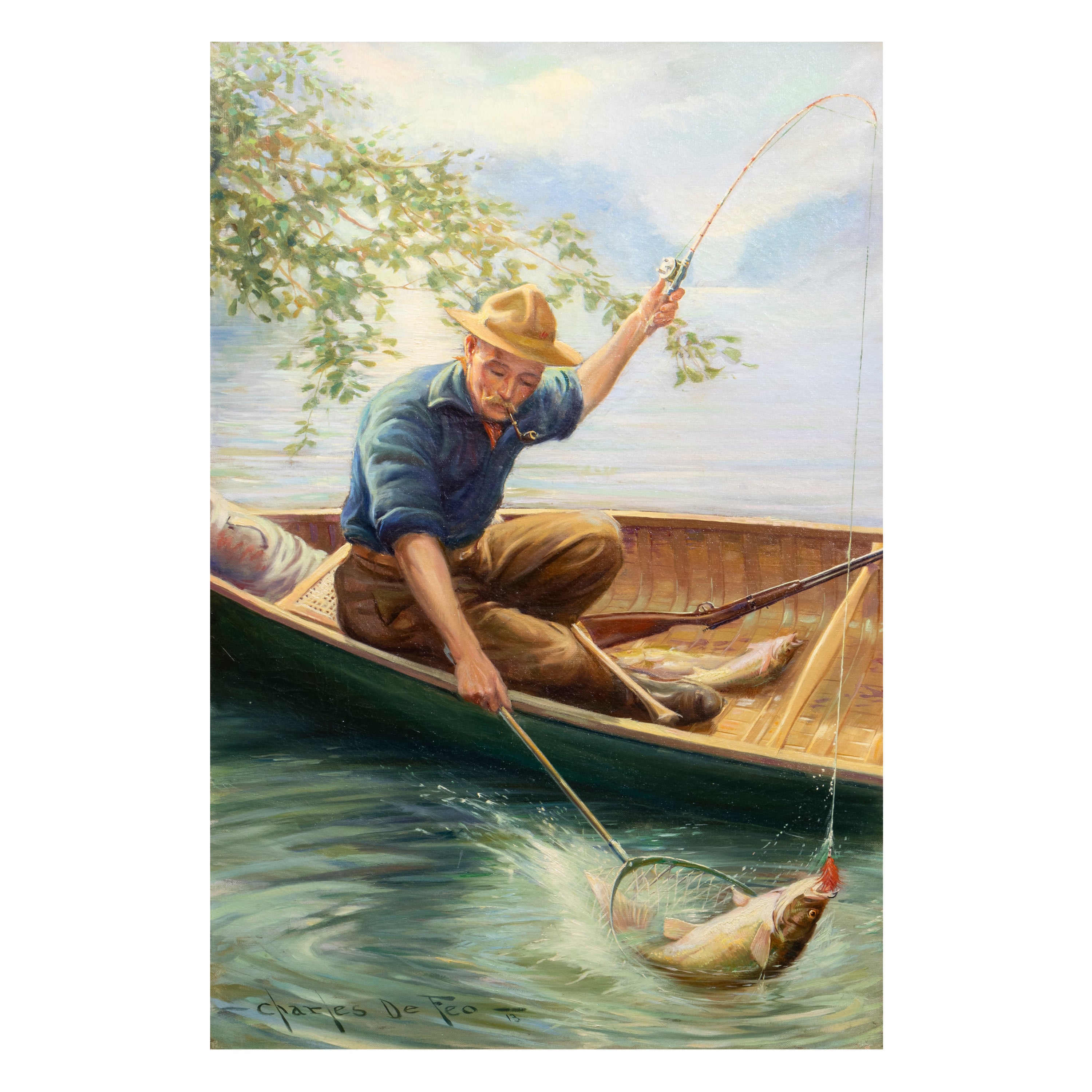 Das Glück des Fischers, Original-Ölgemälde von Charles De Feo