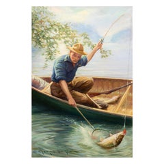 La fortuna del pescatore Pittura ad olio originale di Charles de Feo