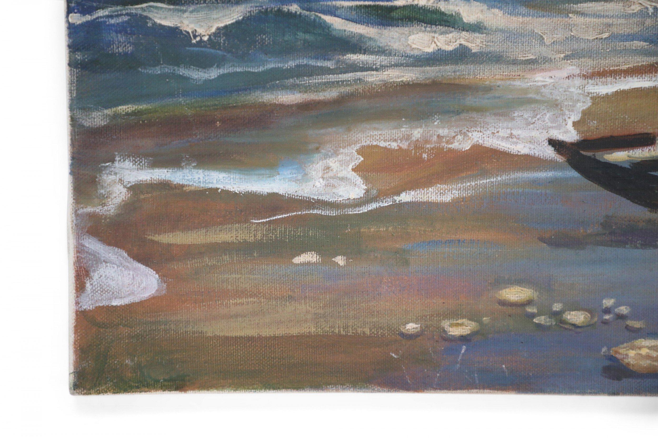 Peinture à l'huile sur toile - Paysage marin de pêcheurs et de voiliers en vente 2