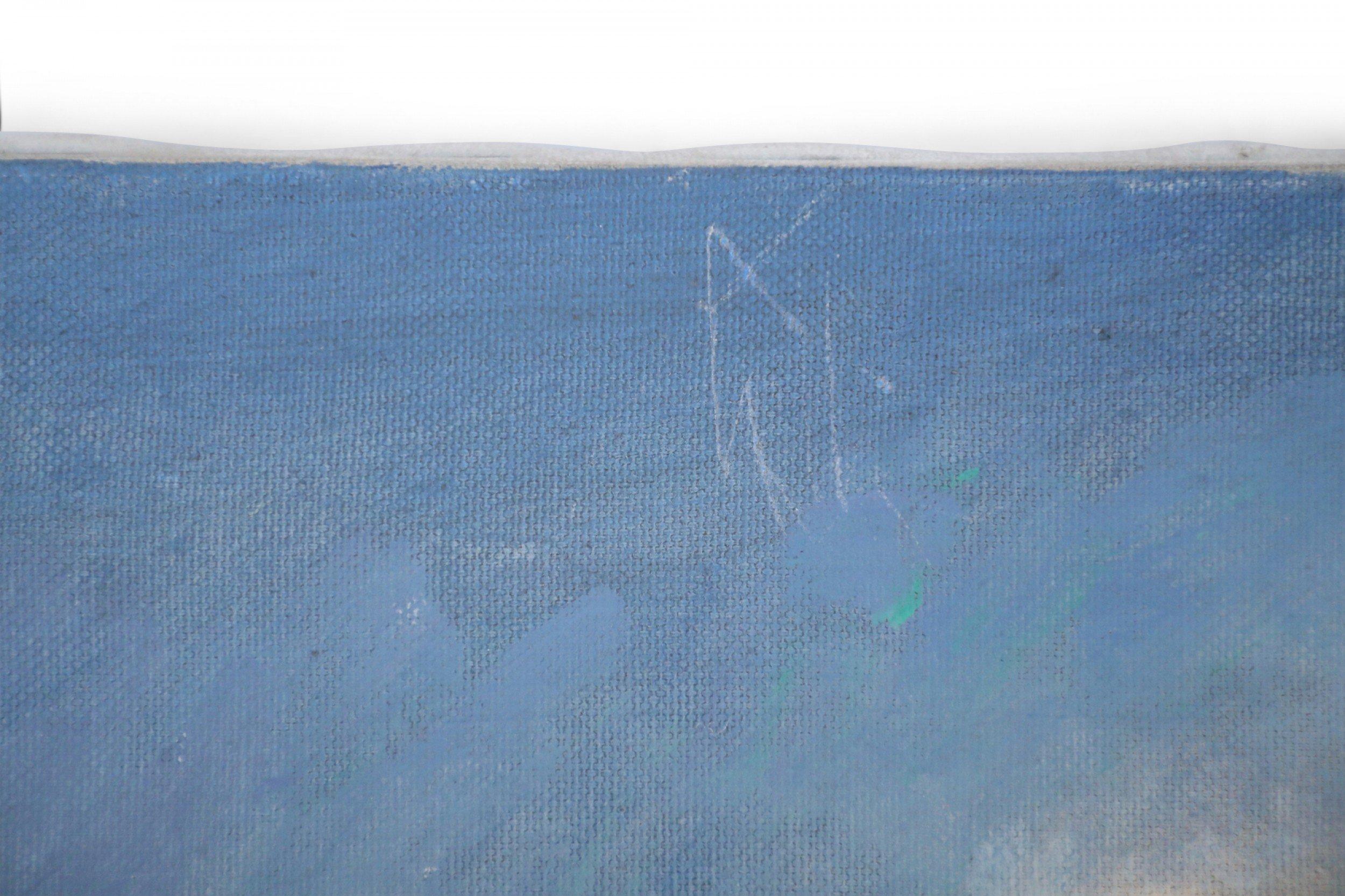 Toile Peinture à l'huile sur toile - Paysage marin de pêcheurs et de voiliers en vente