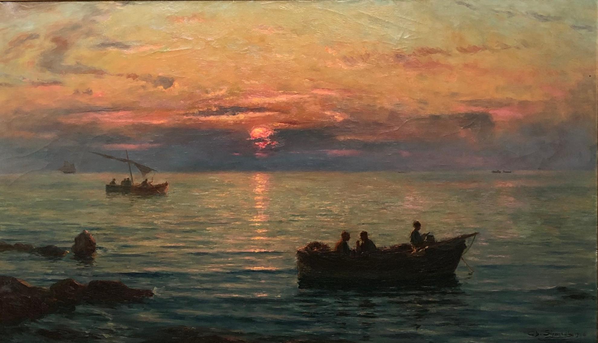 French 'Fishermen at Sunset' by Charles Louis Signoret