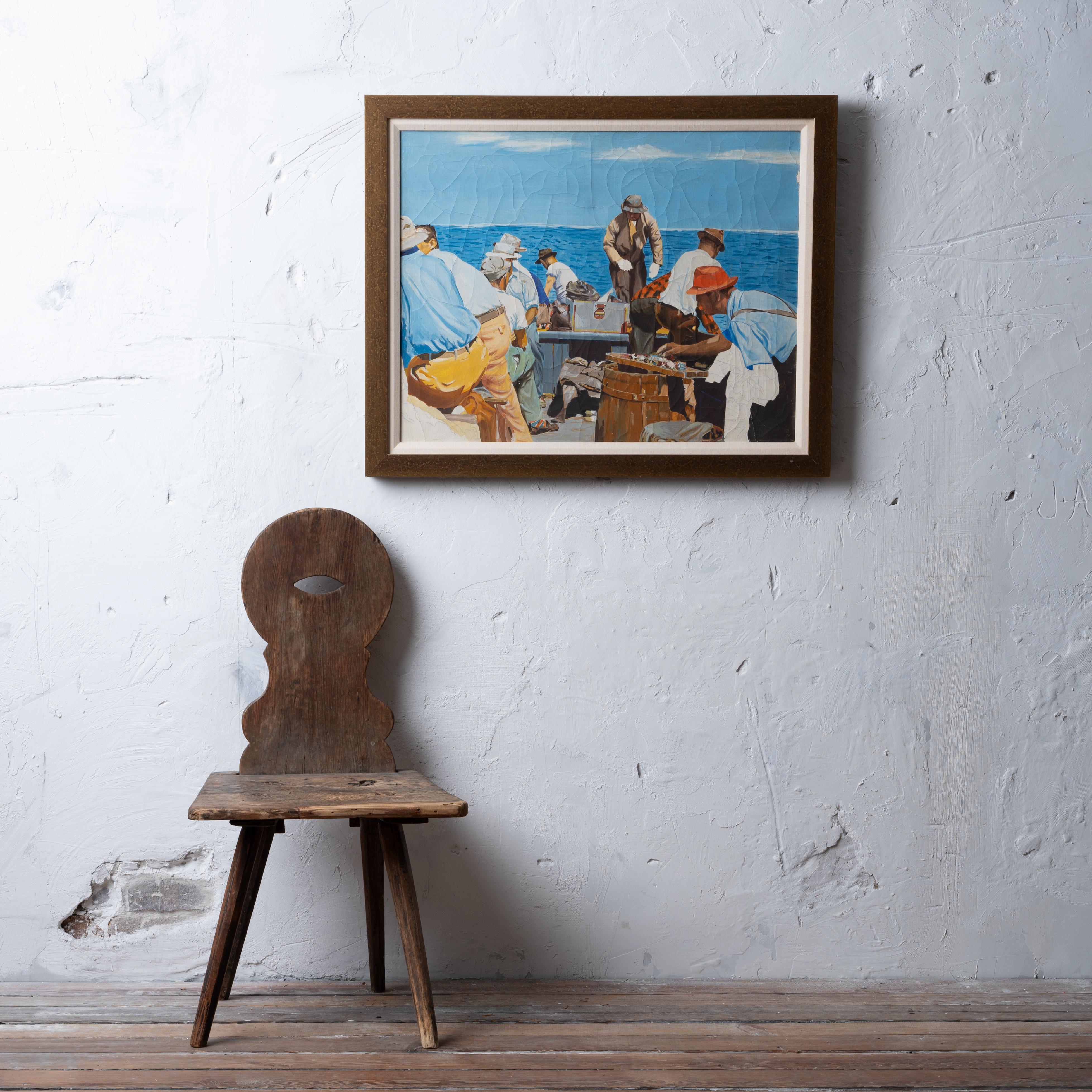 American Fishermen Painting, 1940s For Sale