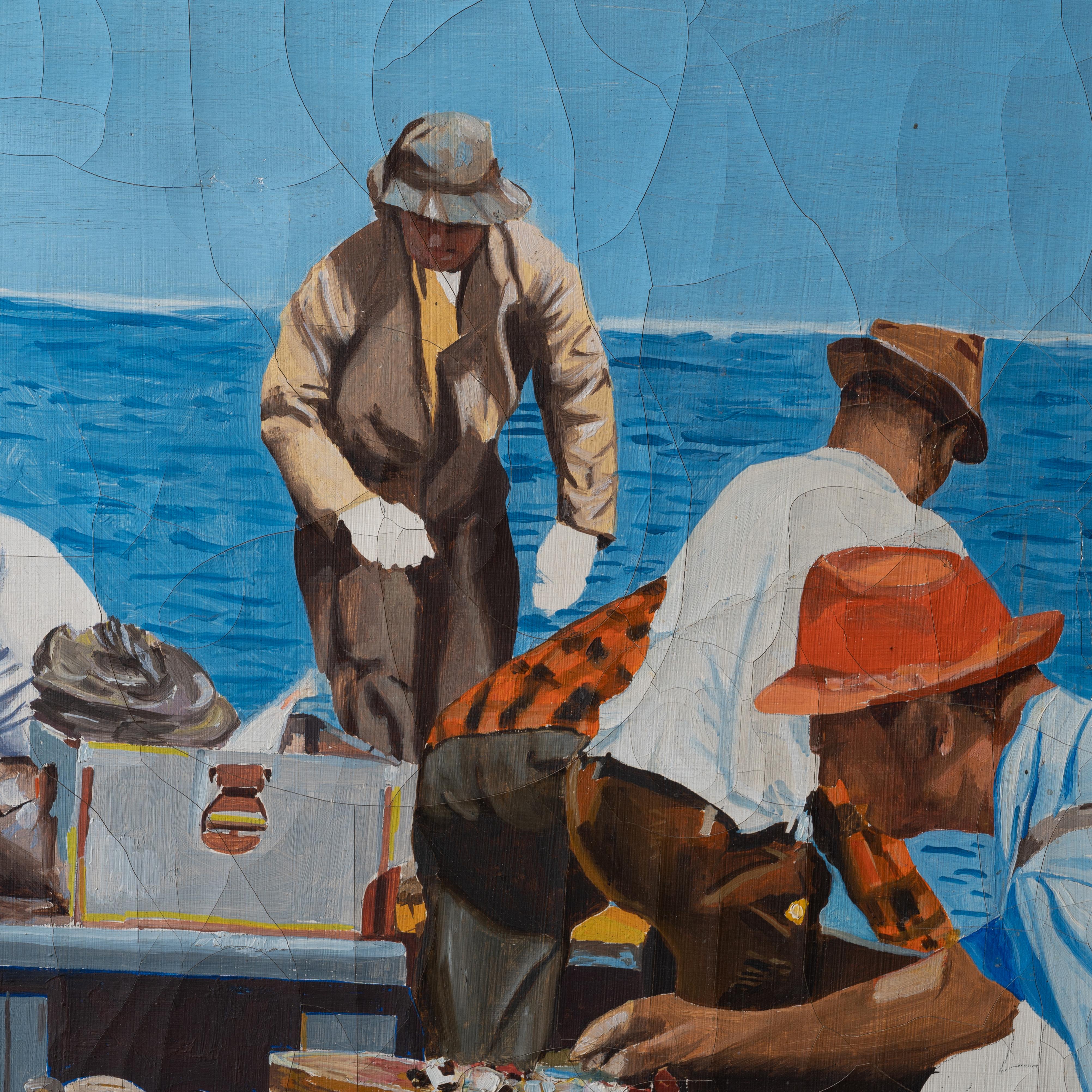 Mid-20th Century Fishermen Painting, 1940s For Sale