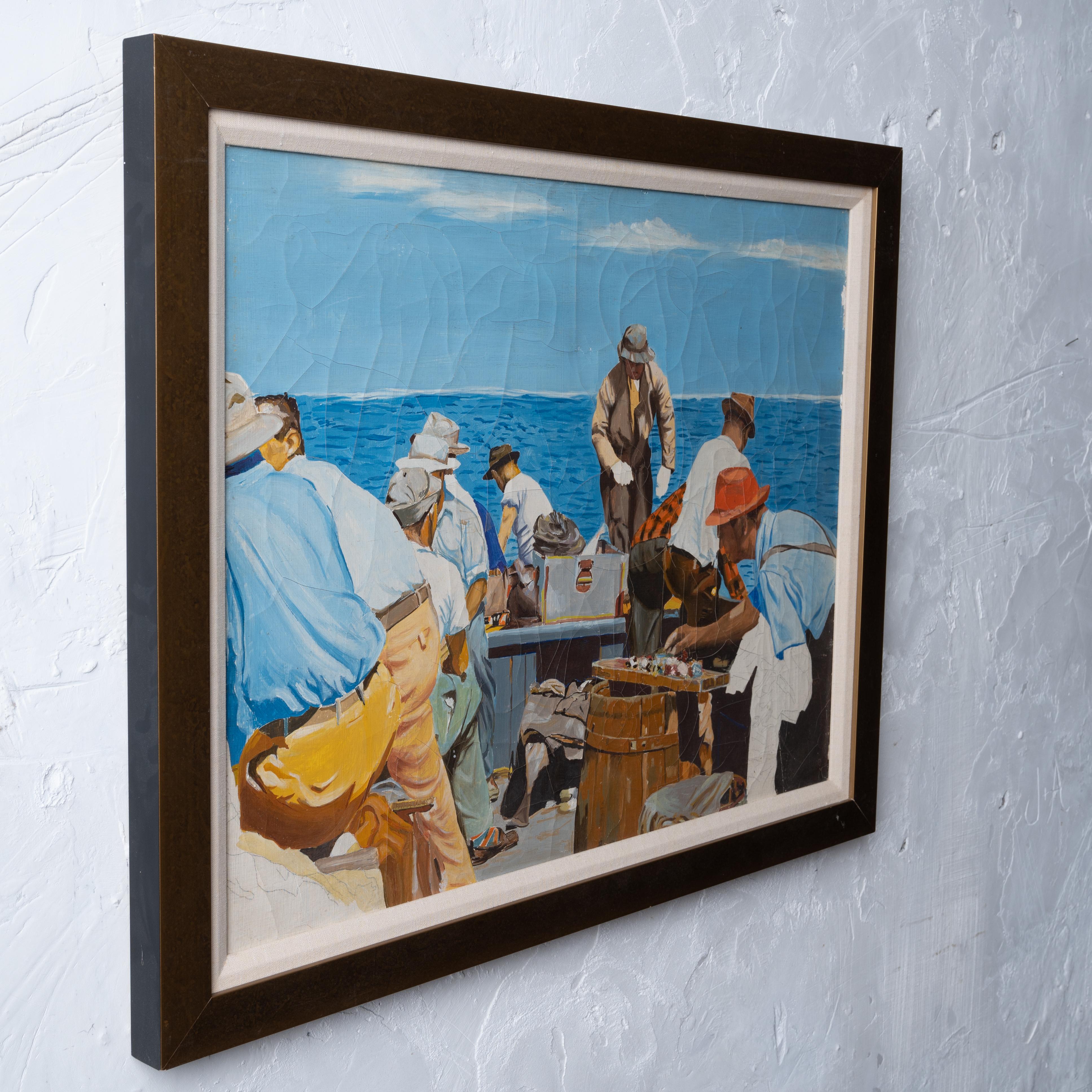 Fishermen Painting, 1940s For Sale 1