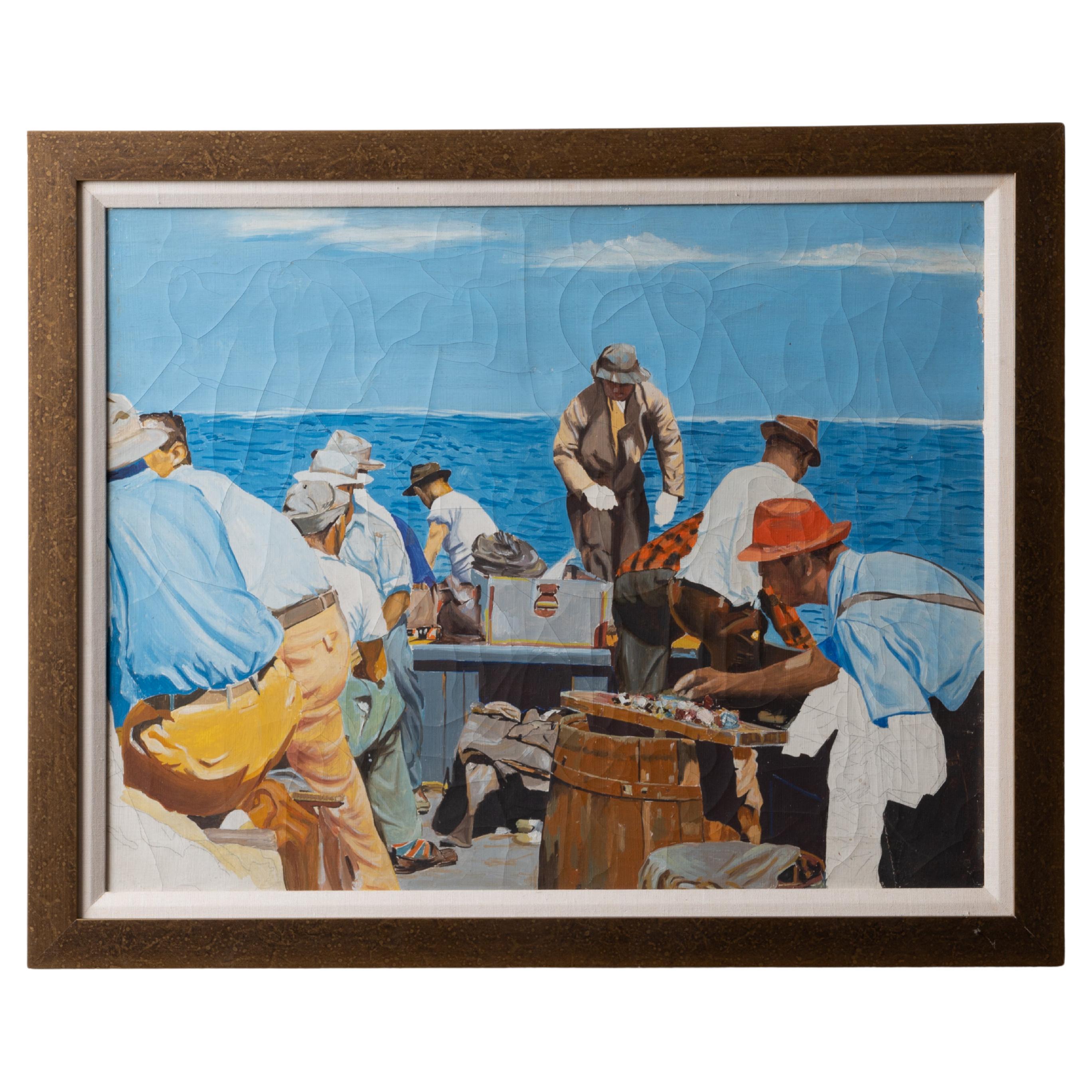 Fishermen Painting, 1940s For Sale