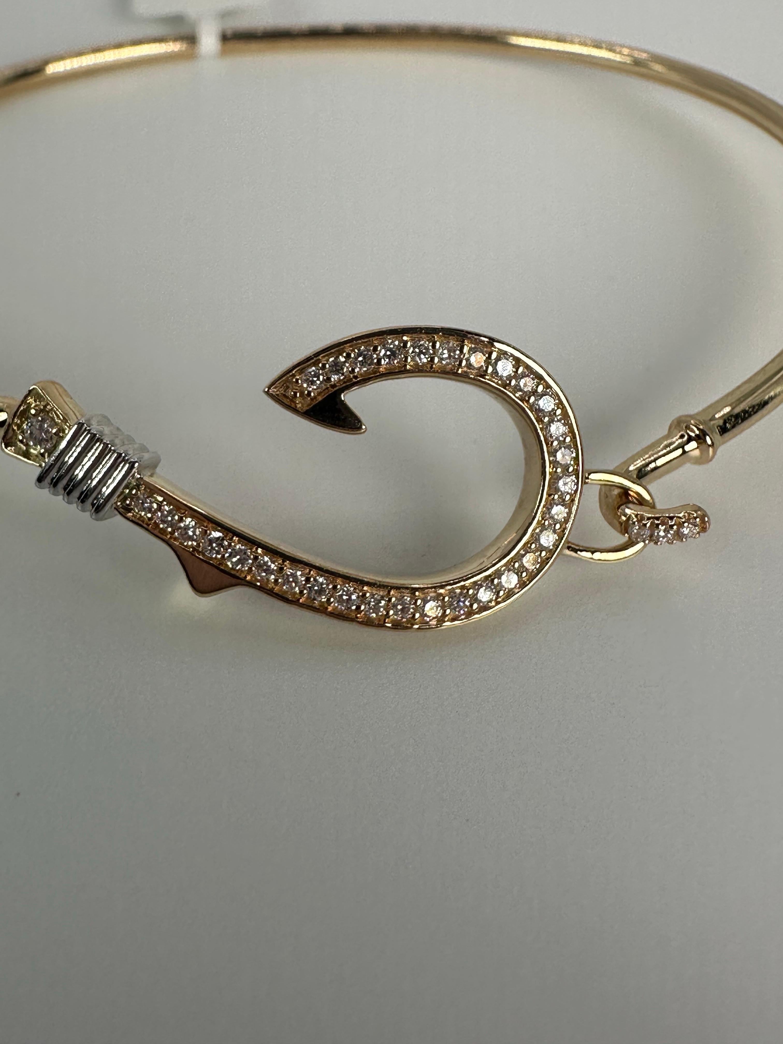 Fishhook diamond bracelet 14KT gold bangle bracelet stunning! For Sale 5