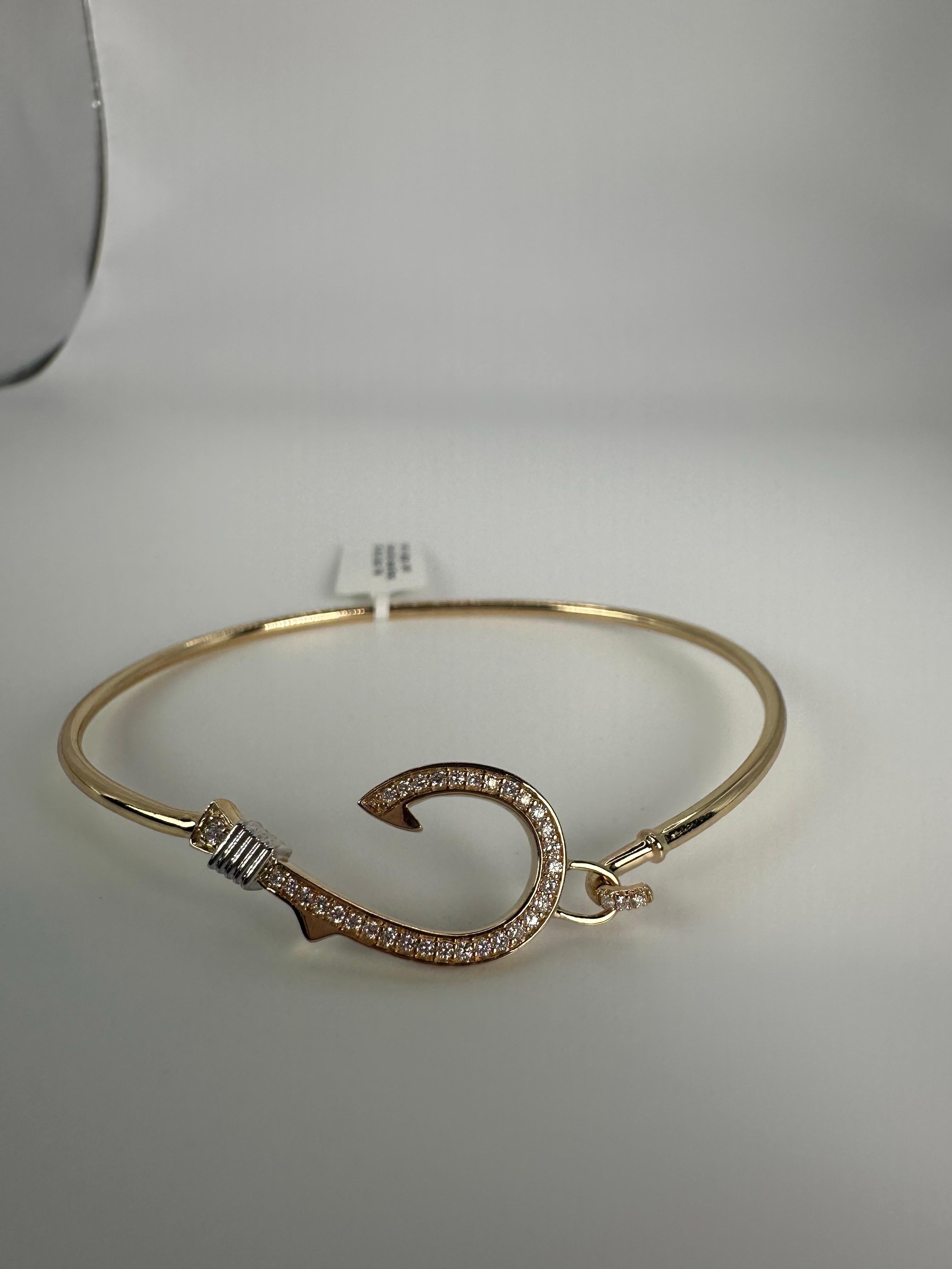 Fishhook diamond bracelet 14KT gold bangle bracelet stunning! For Sale 7