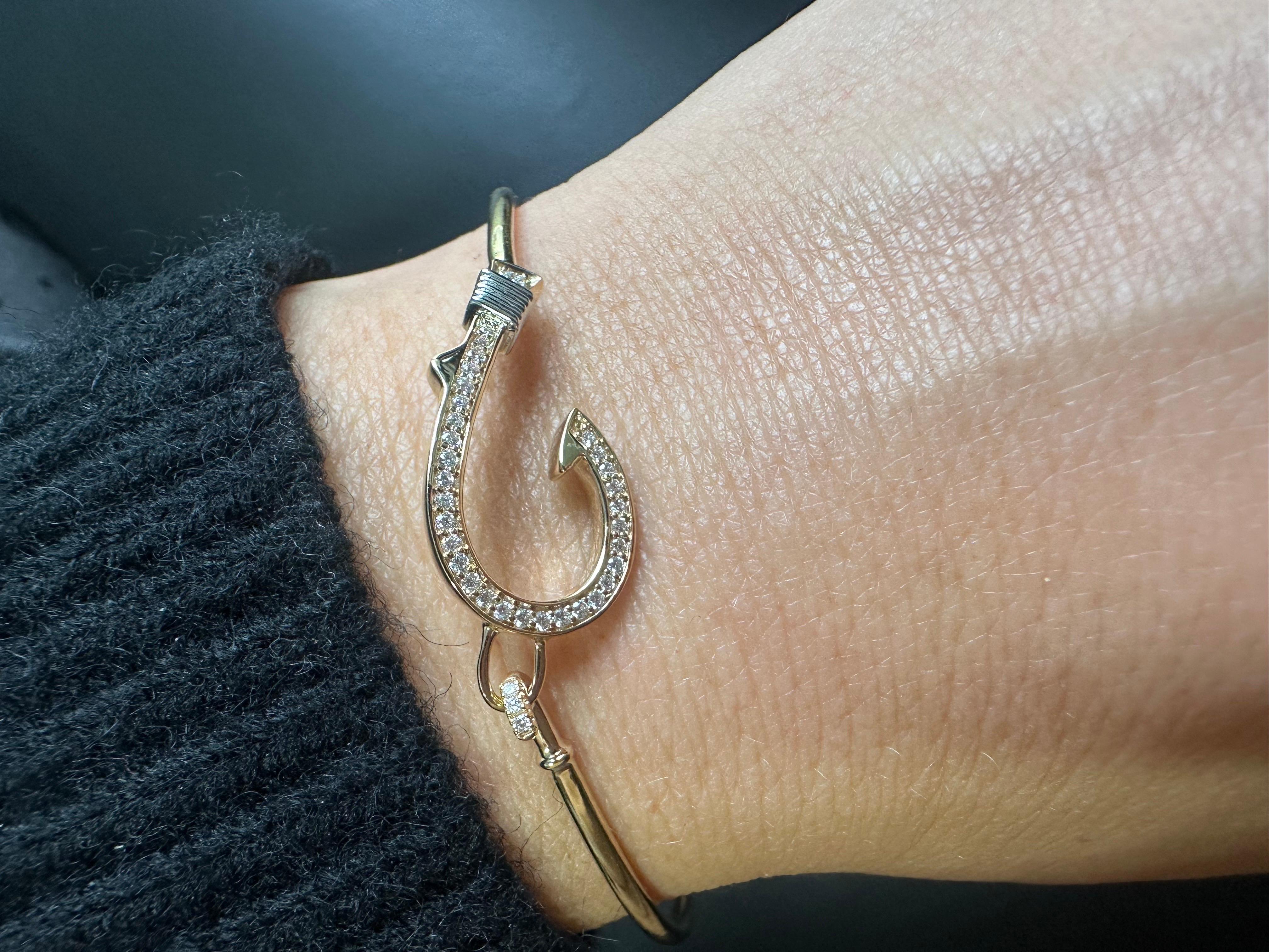 Fishhook diamond bracelet 14KT gold bangle bracelet stunning! For Sale 2